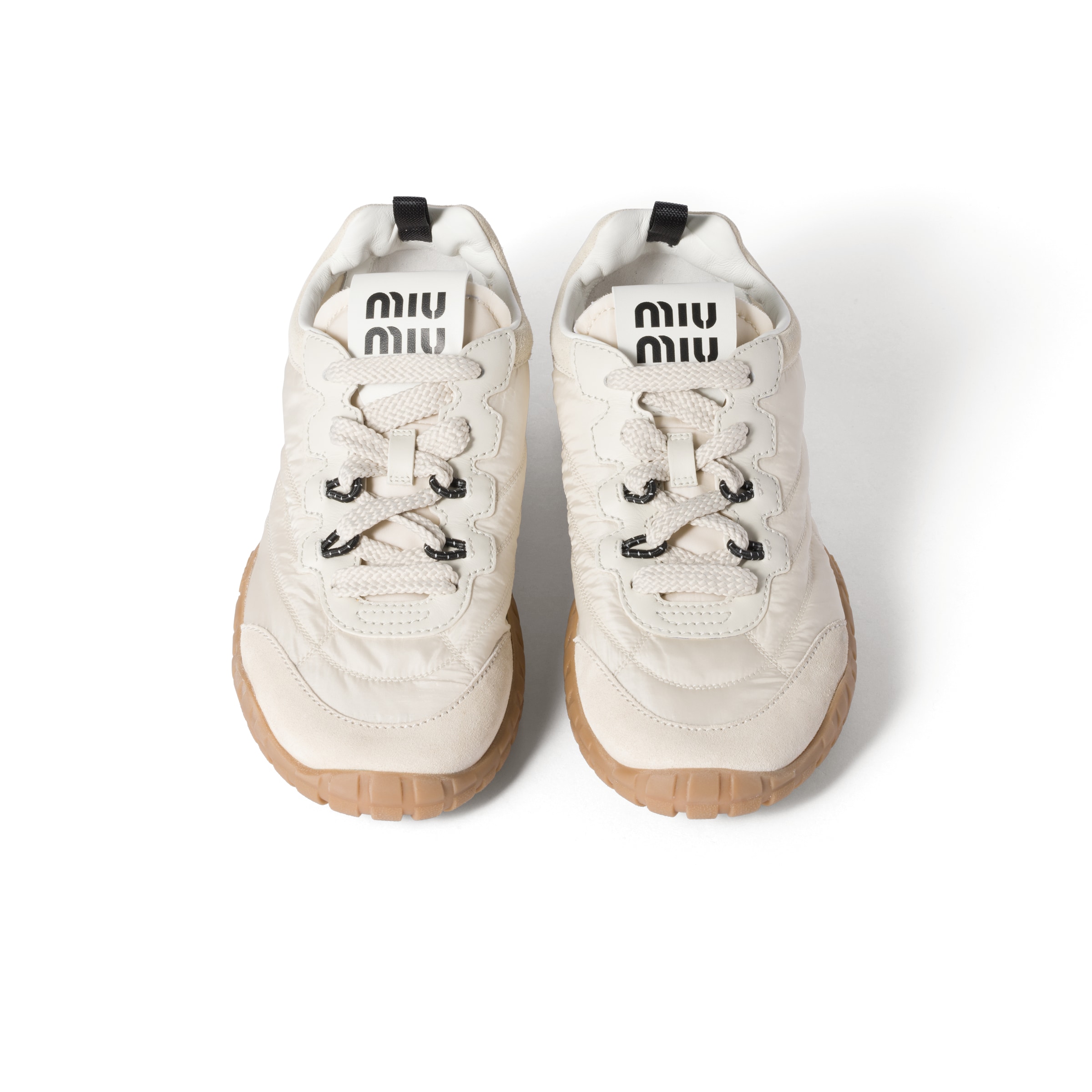 Miu Miu Prada Two-tone Leather And Tech Fabric Sneakers In Neutral