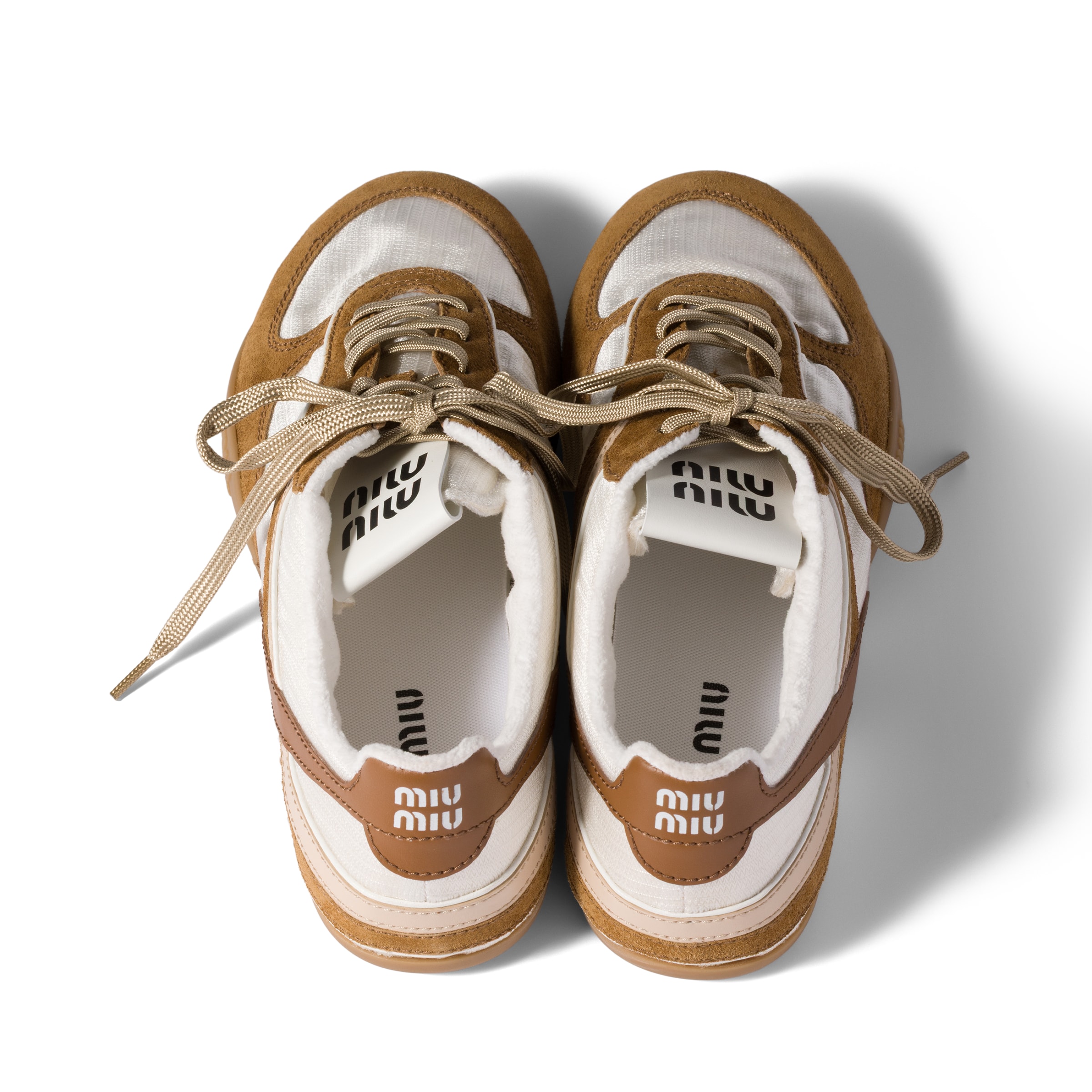 Miu Miu Gymnasium Sneakers In Technical Fabric And Suede In Neutral