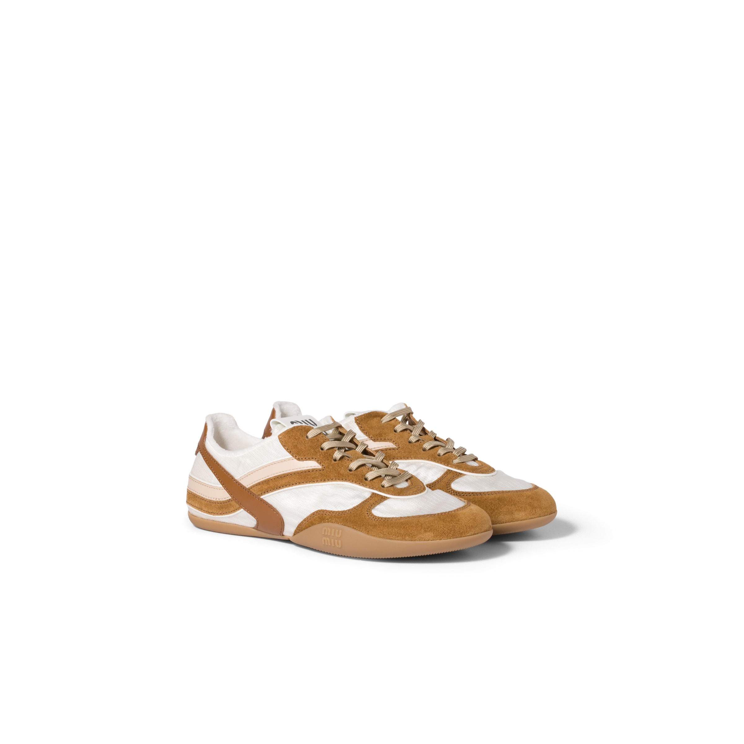 Miu Miu Gymnasium Sneakers In Technical Fabric And Suede In Neutral