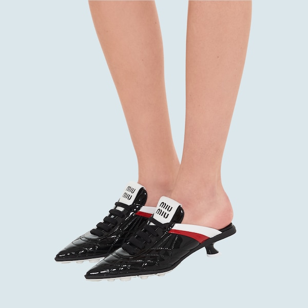 Patent leather slip-on mid-heel