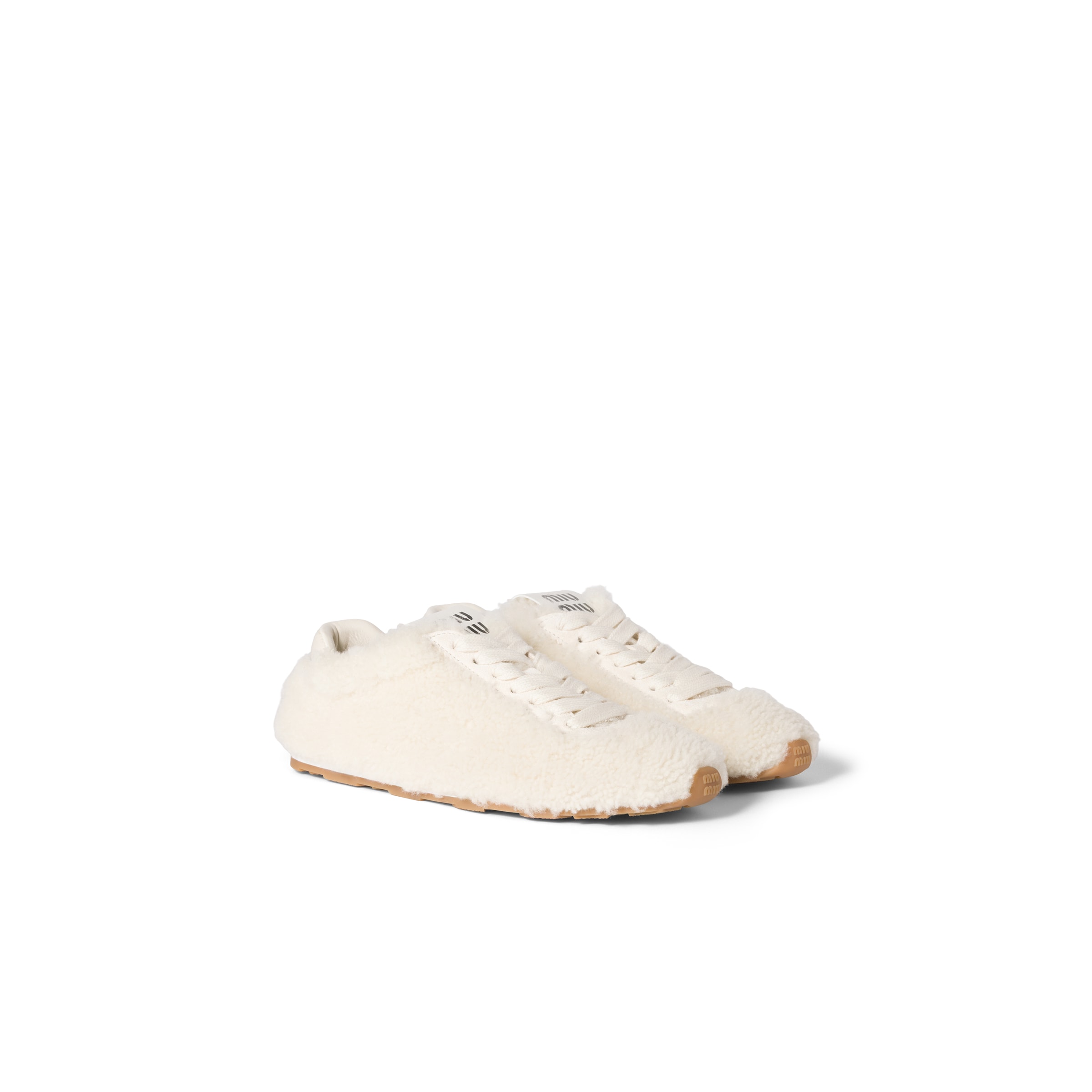 Miu Miu Baskets En Shearling Plume, Femme, Naturel, Taille 37,5
