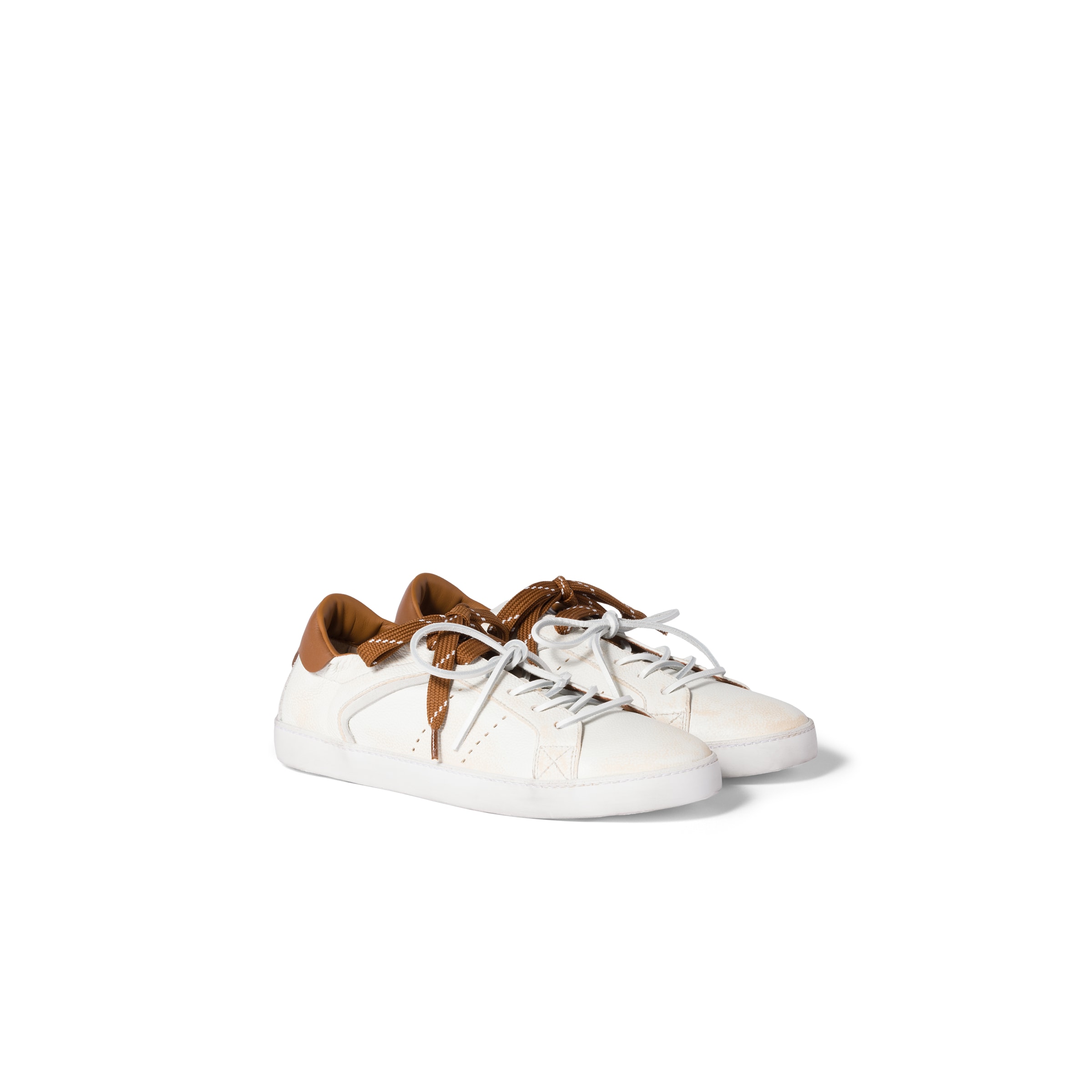 Miu Miu Baskets En Cuir Deco', Femme, Blanc/cognac, Taille 36,5