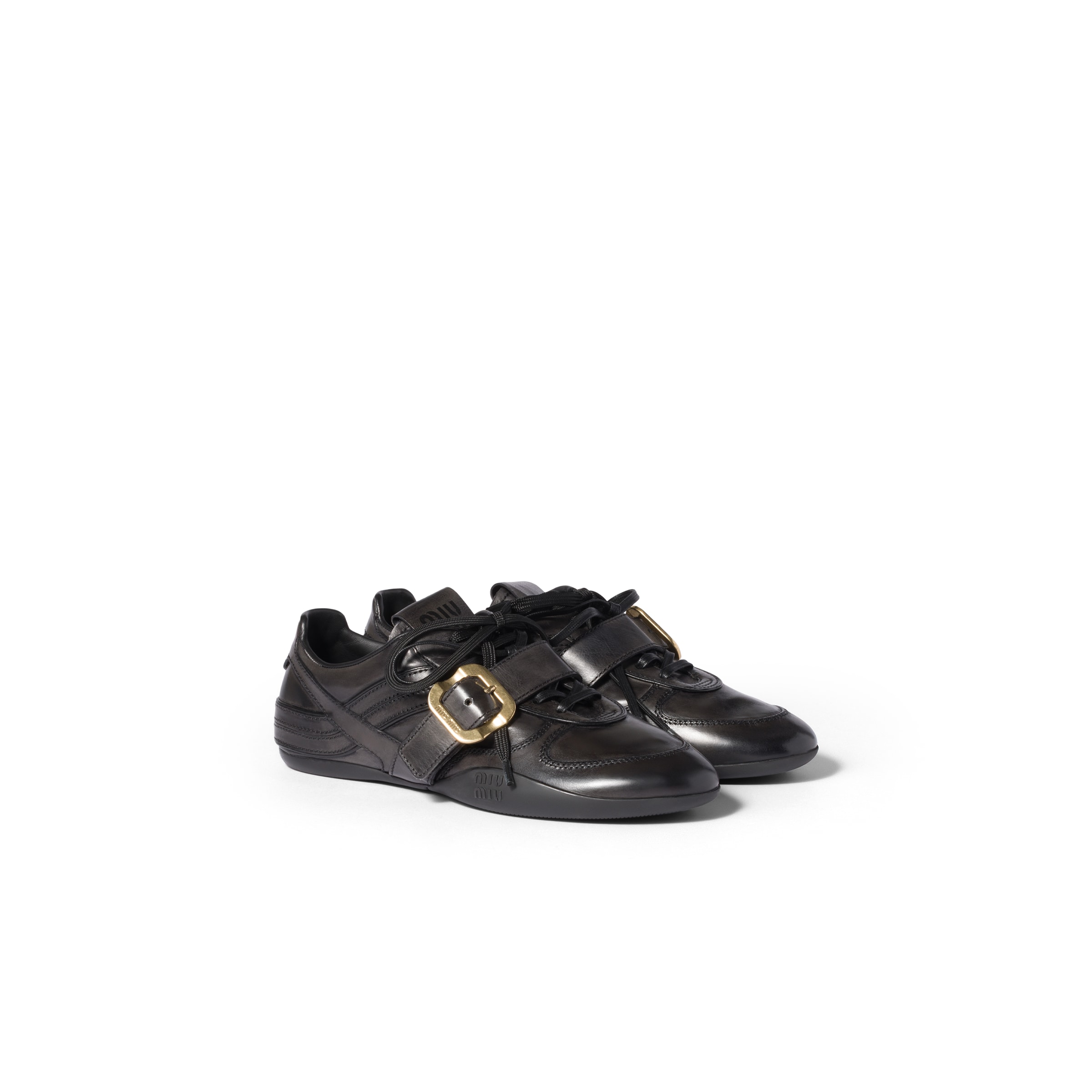 Miu Miu Baskets En Cuir Avec Boucle, Femme, Noir, Taille 38,5