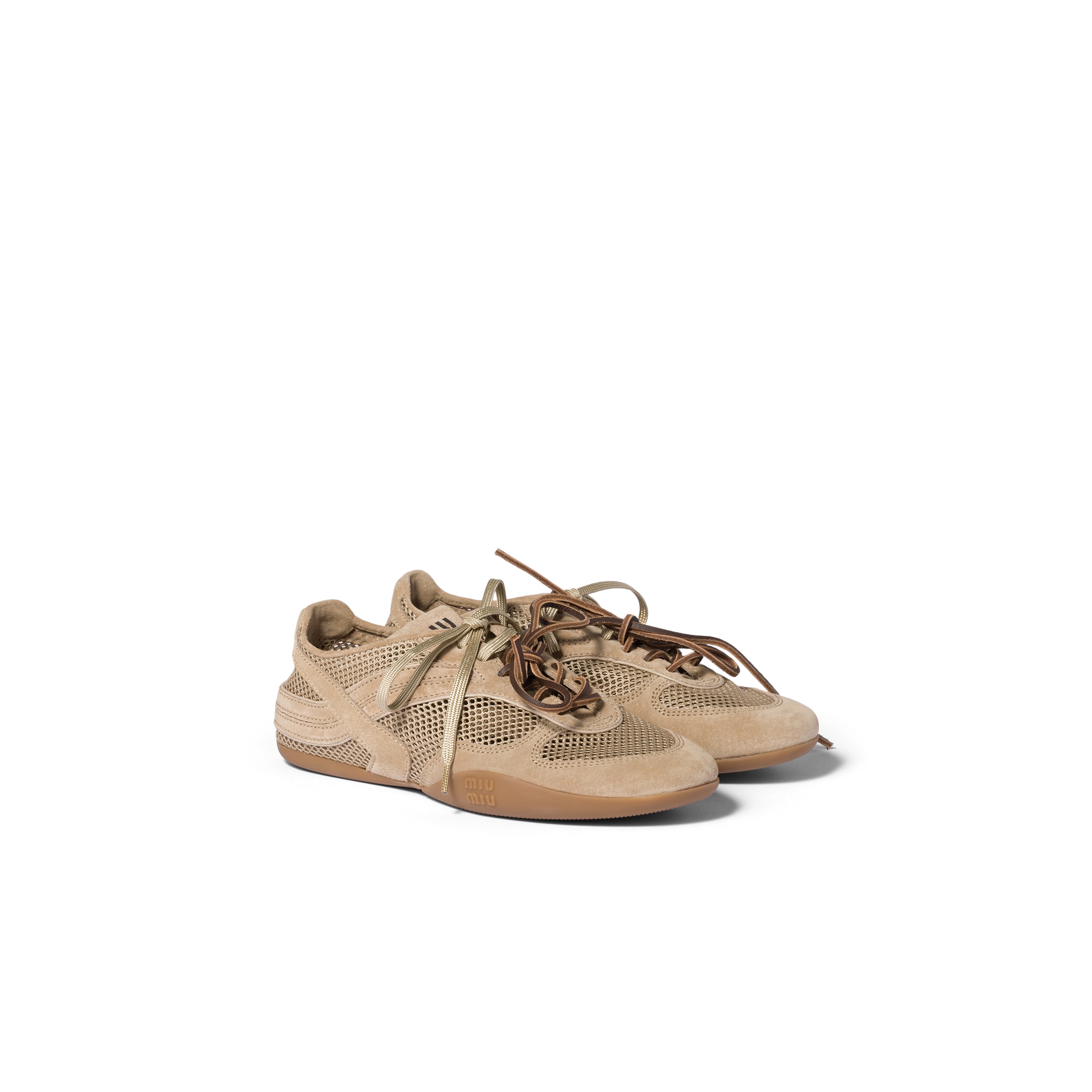 Miu Miu Sneakers Gymnasium In Rete E Pelle Scamosciata, Donna, Deserto, Taglia 36