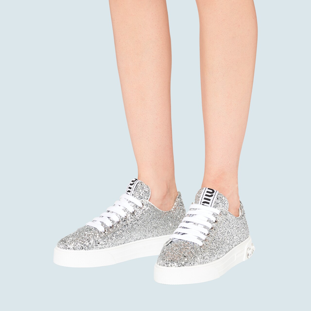 miu miu silver glitter sneakers