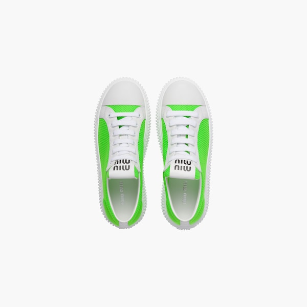 Sneakers in tessuto rete Verde fluo/bianco | Miu Miu