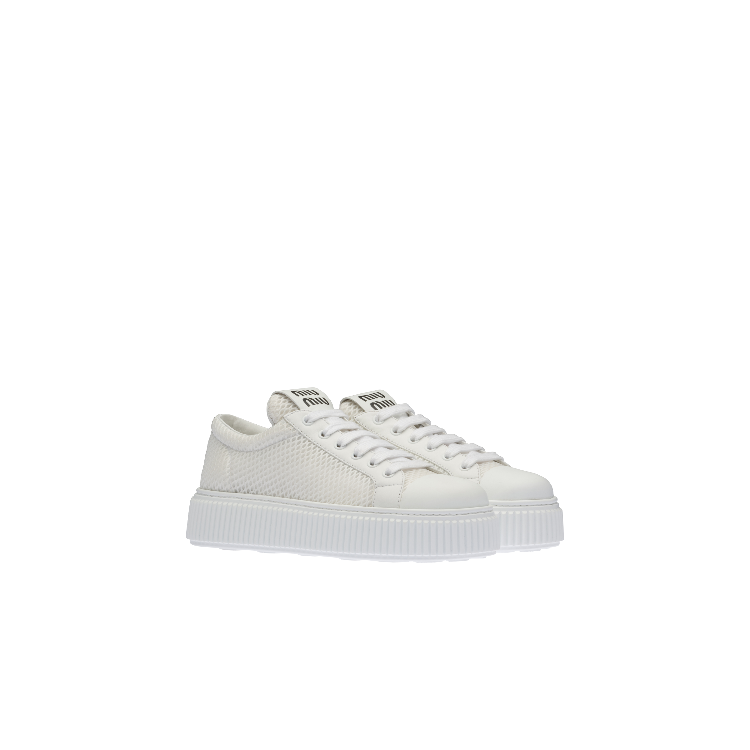 Miu Miu Mesh Flatform Sneakers In White