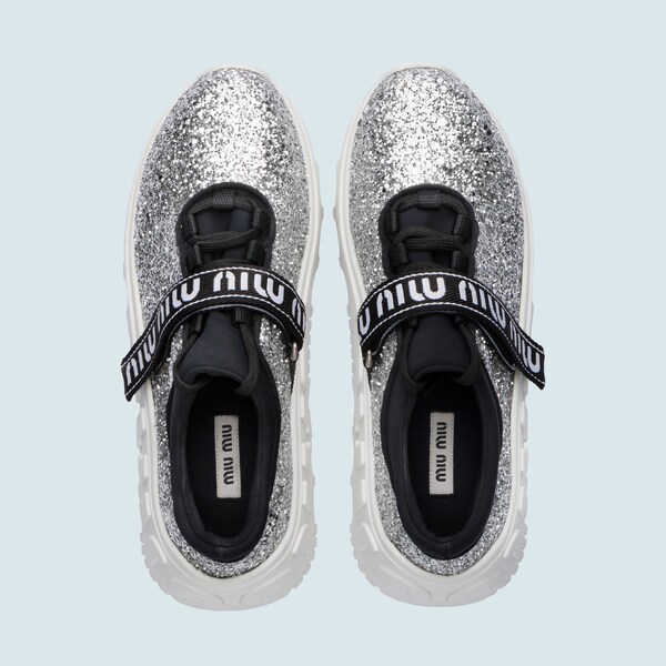 Glitter and neoprene sneakers Silver