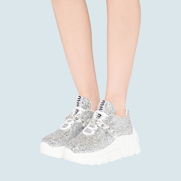 グリッター ファブリックスニーカー シルバー Miu Miu