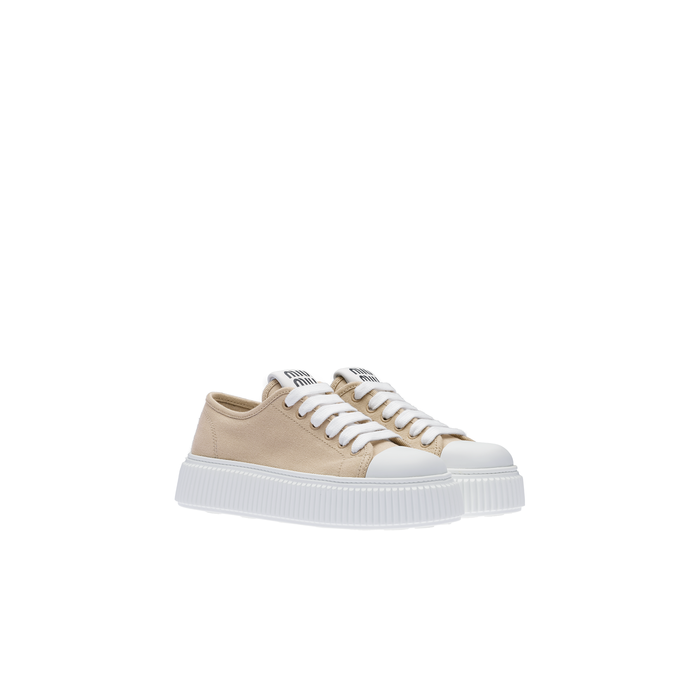 Miu Miu Denim Sneakers In Colonial Beige