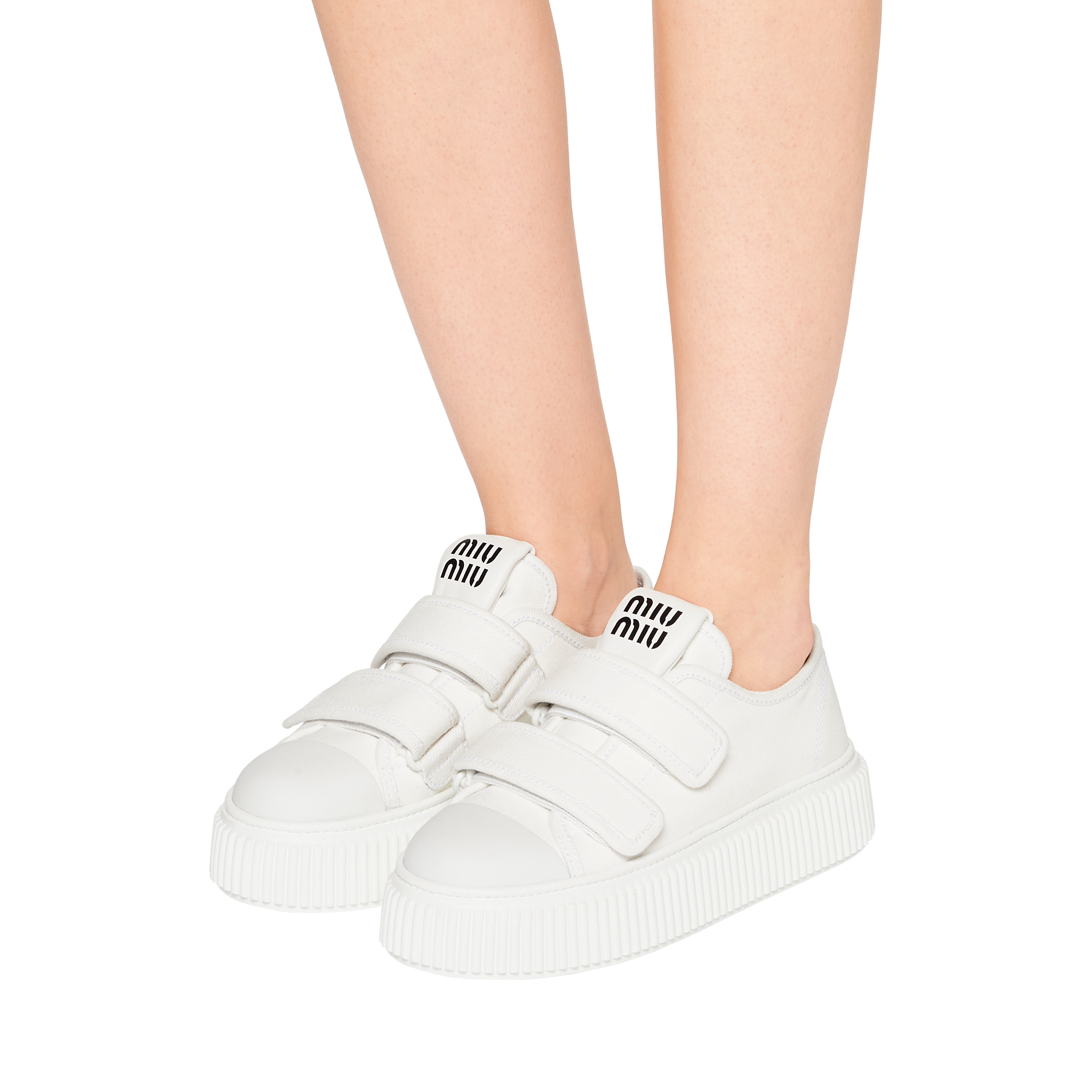 White Denim Sneakers Miu Miu