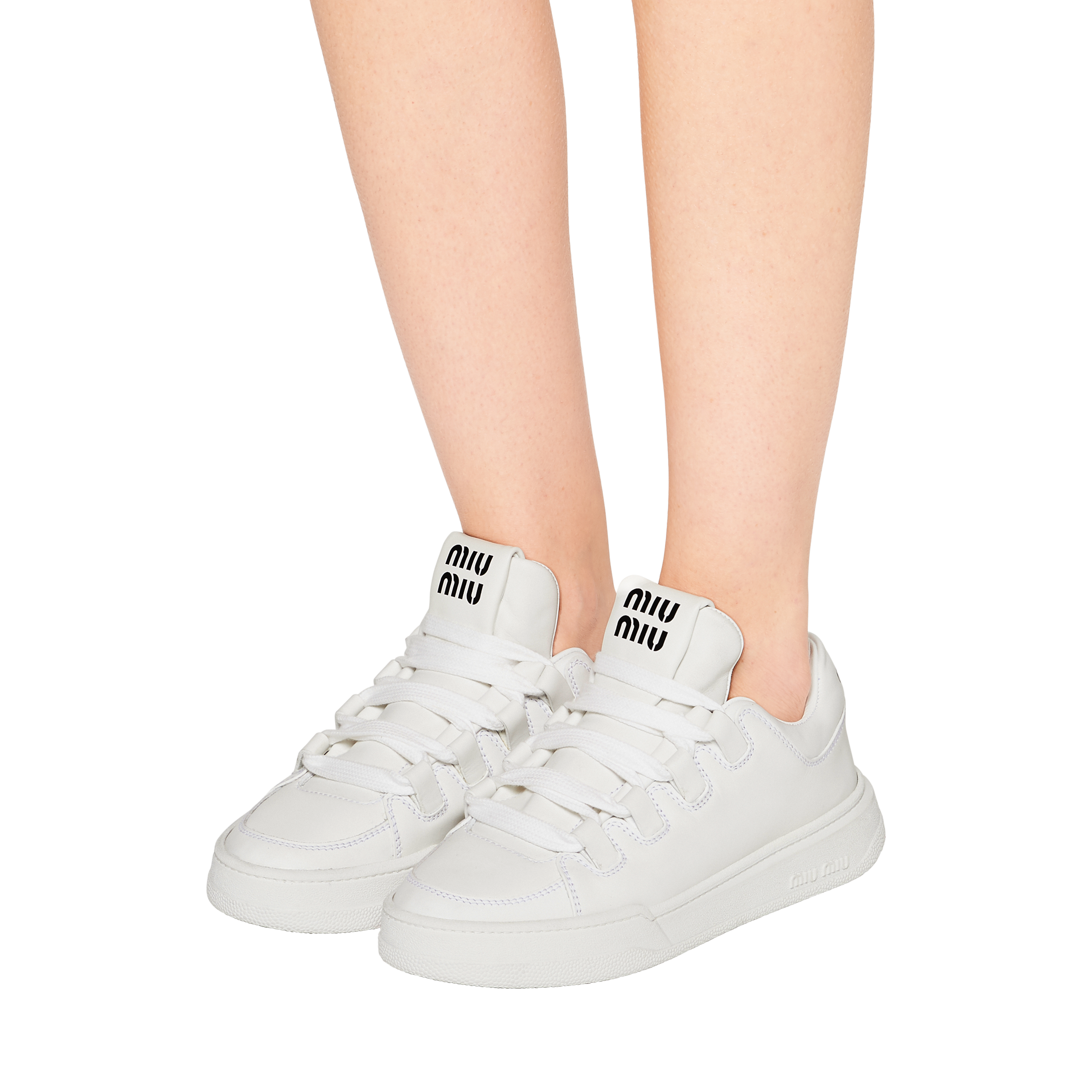 White Leather Sneakers Miu Miu