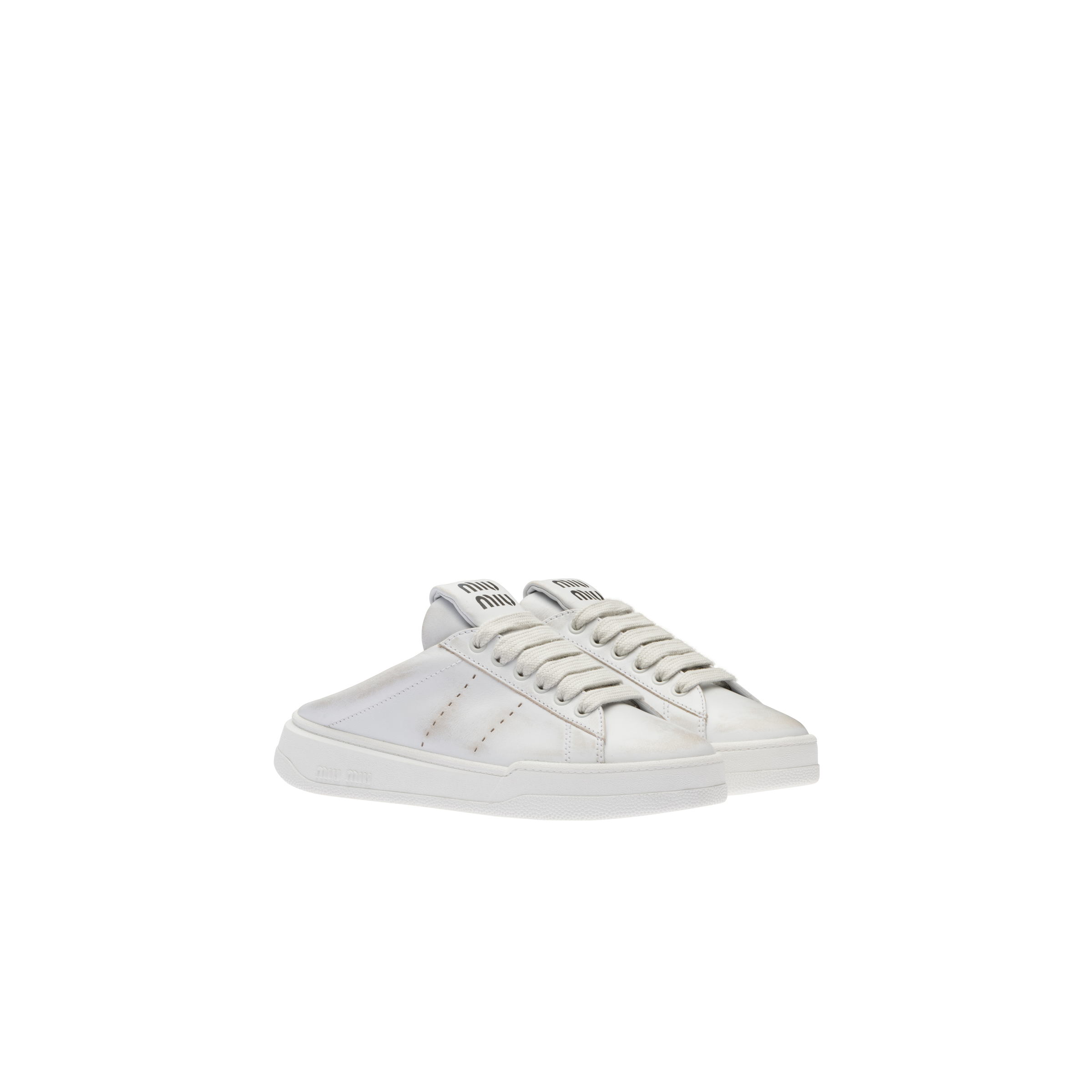 Miu Miu Bleached Leather Sneakers In White ModeSens