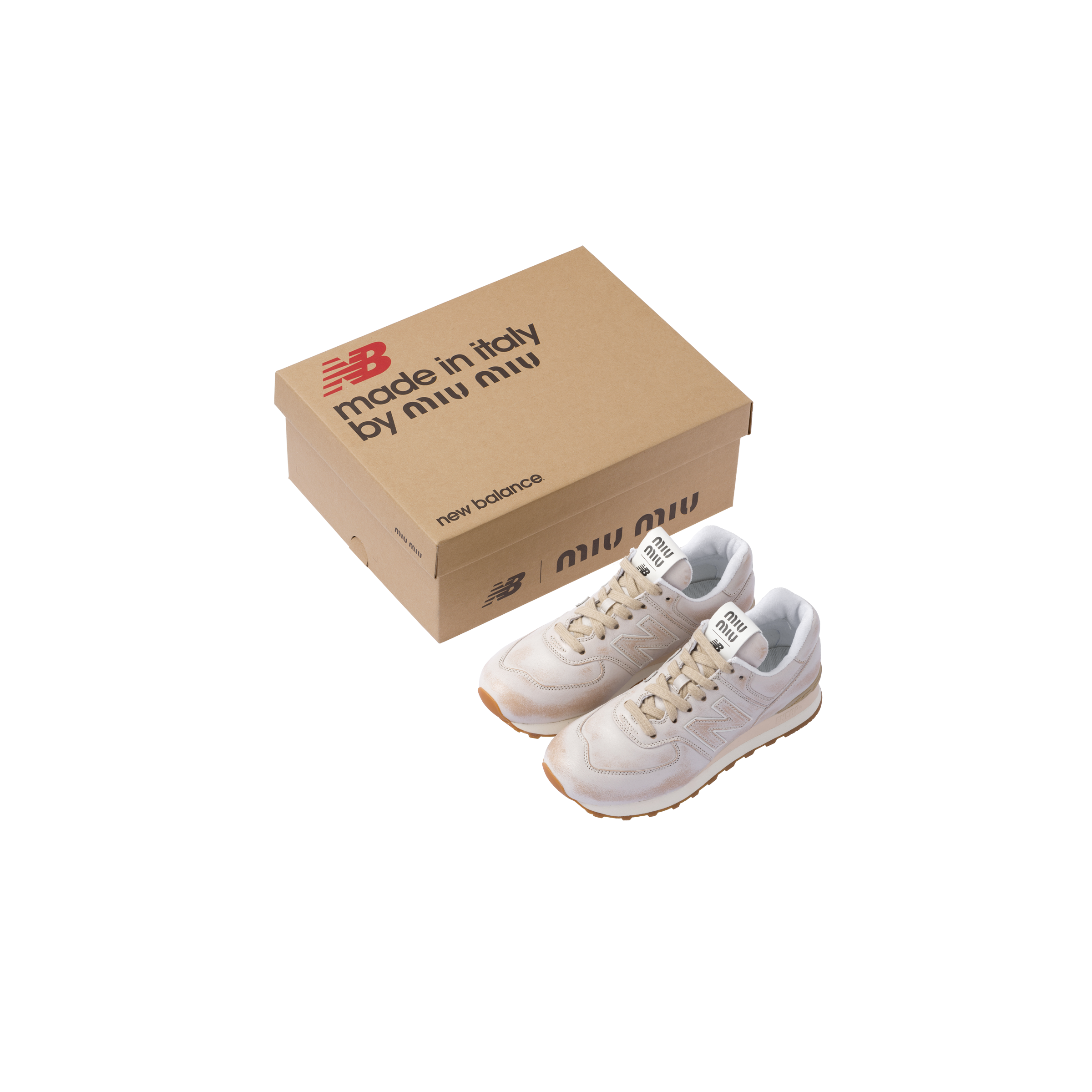 White New Balance 574 X Miu Miu Vintage-effect Nappa Leather 