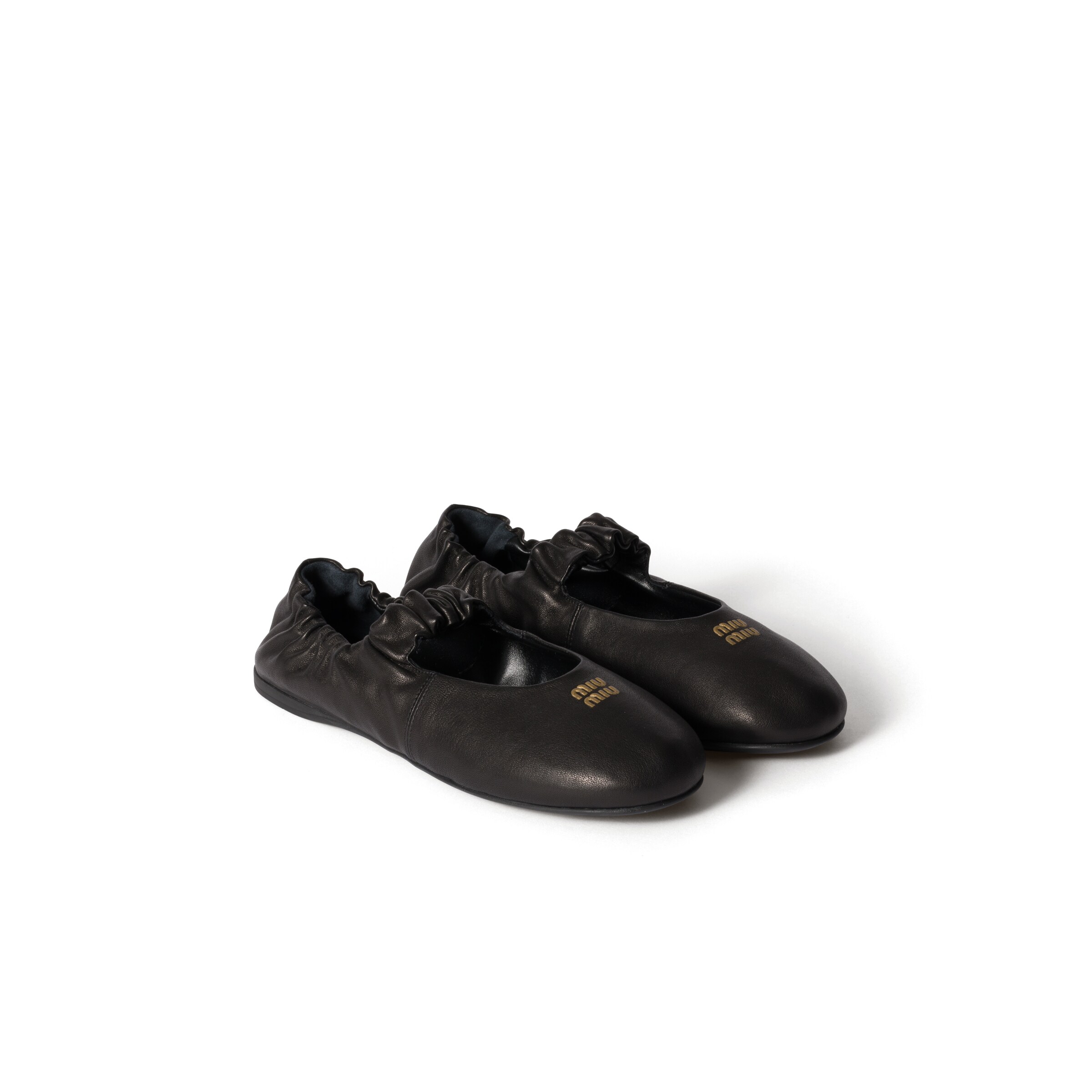 Miu Miu Ballerines Ruches En Cuir Nappa, Femme, Noir, Taille 42
