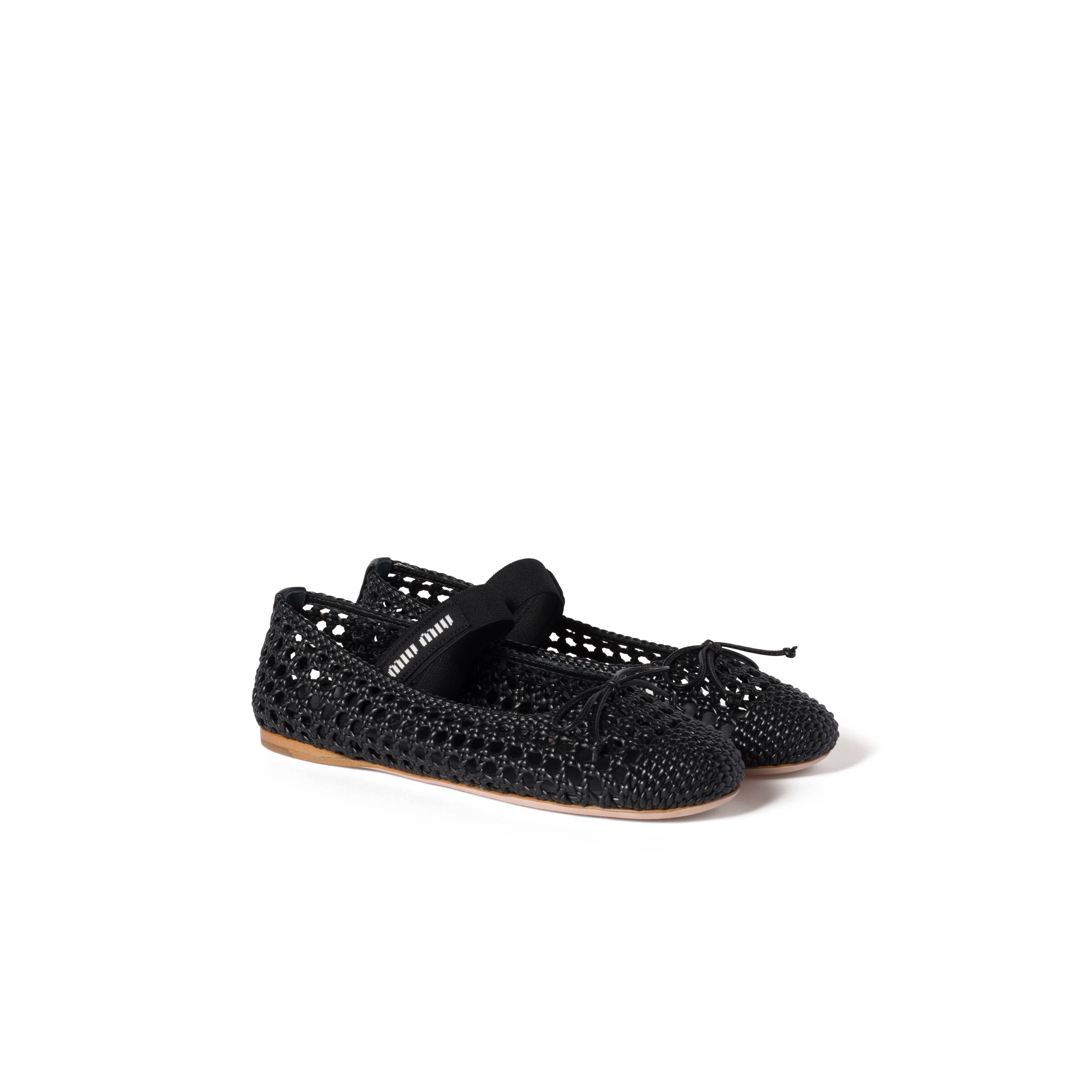 Miu Miu Ballerines En Cuir Nappa Tressé, Femme, Noir, Taille 39