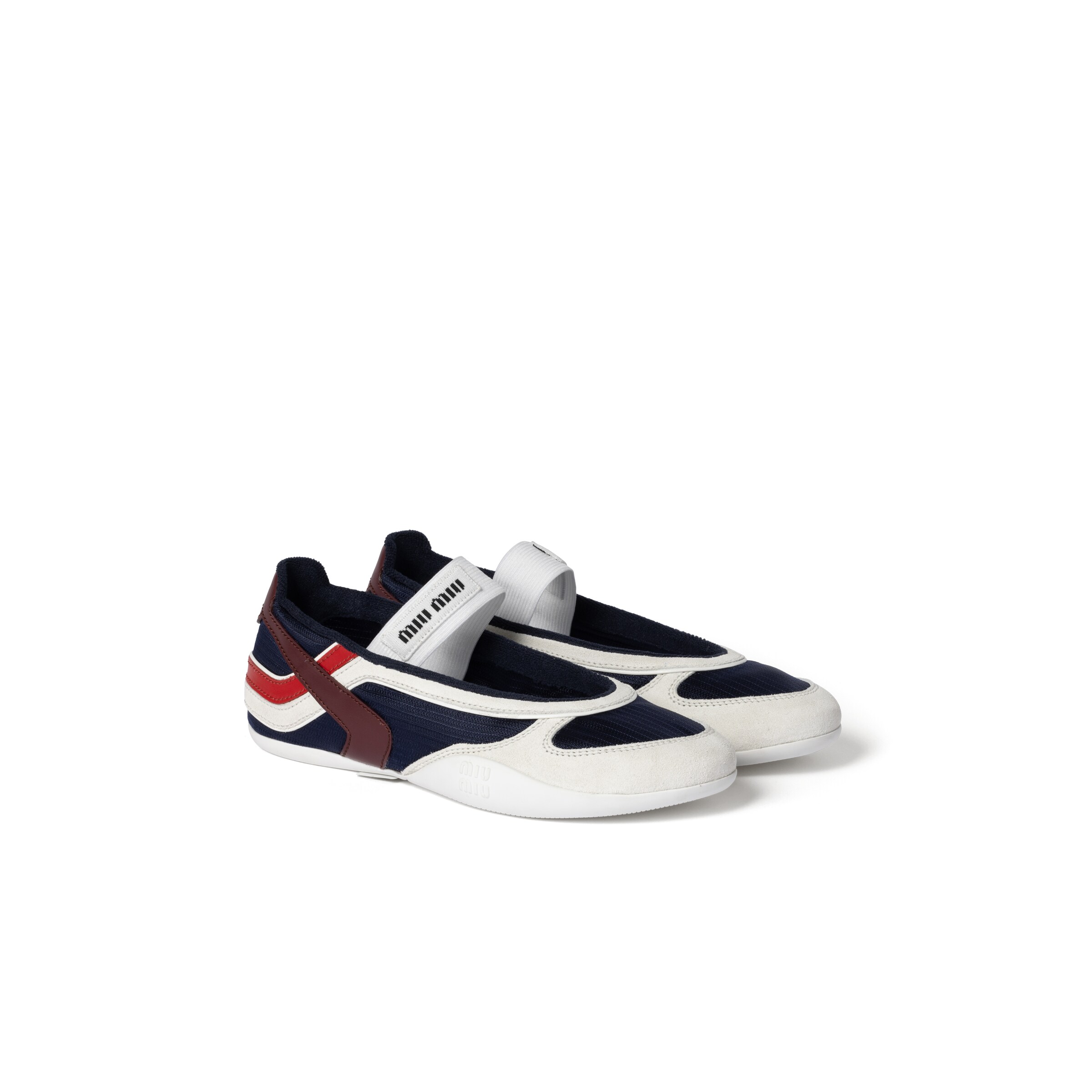 Miu Miu Ballerines Gymnasium En Tissu Technique Et Suède, Femme, Bleu Baltique/bordeaux, Taille 40
