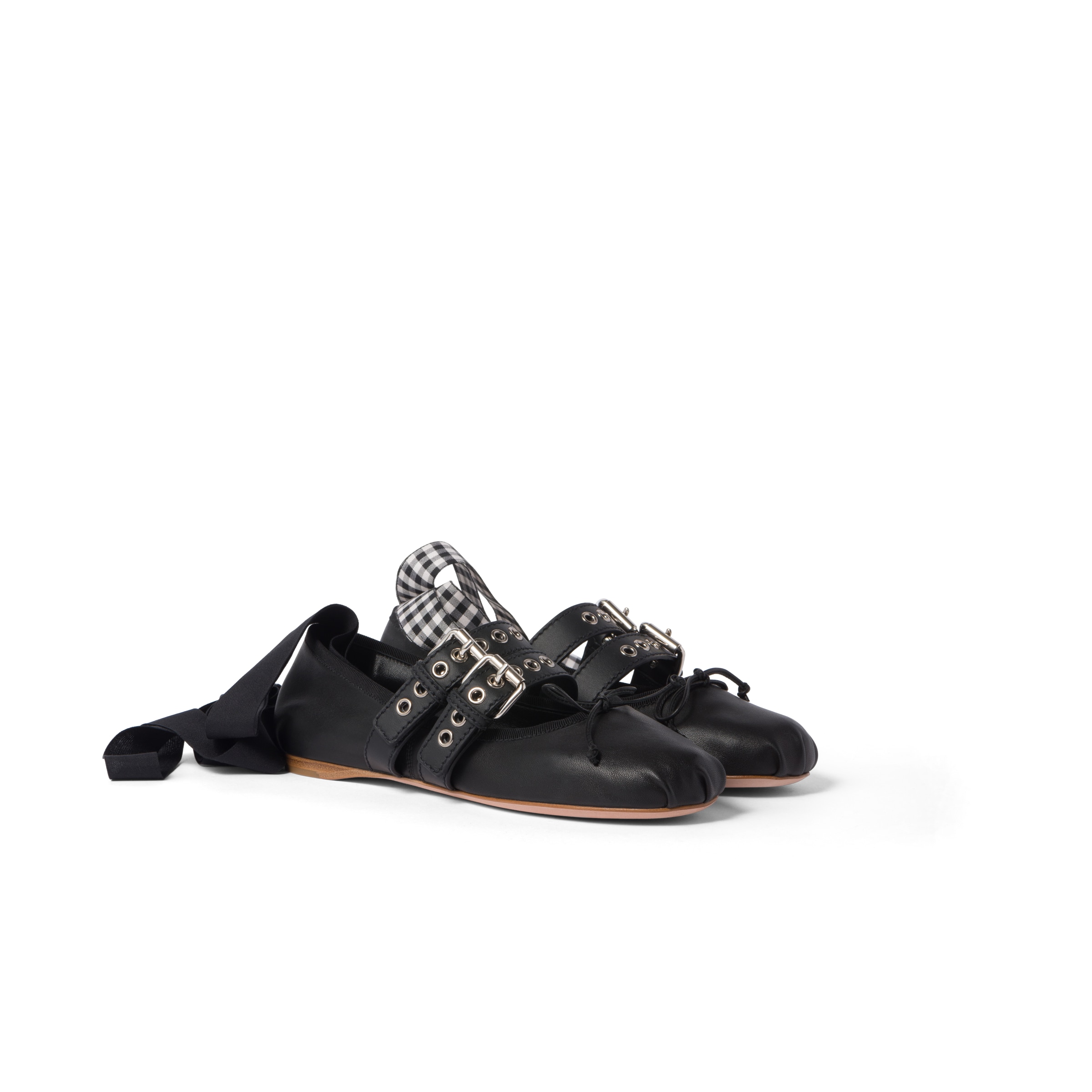 Miu Miu Ballerines En Cuir De Veau Et Nappa, Femme, Noir, Taille 40