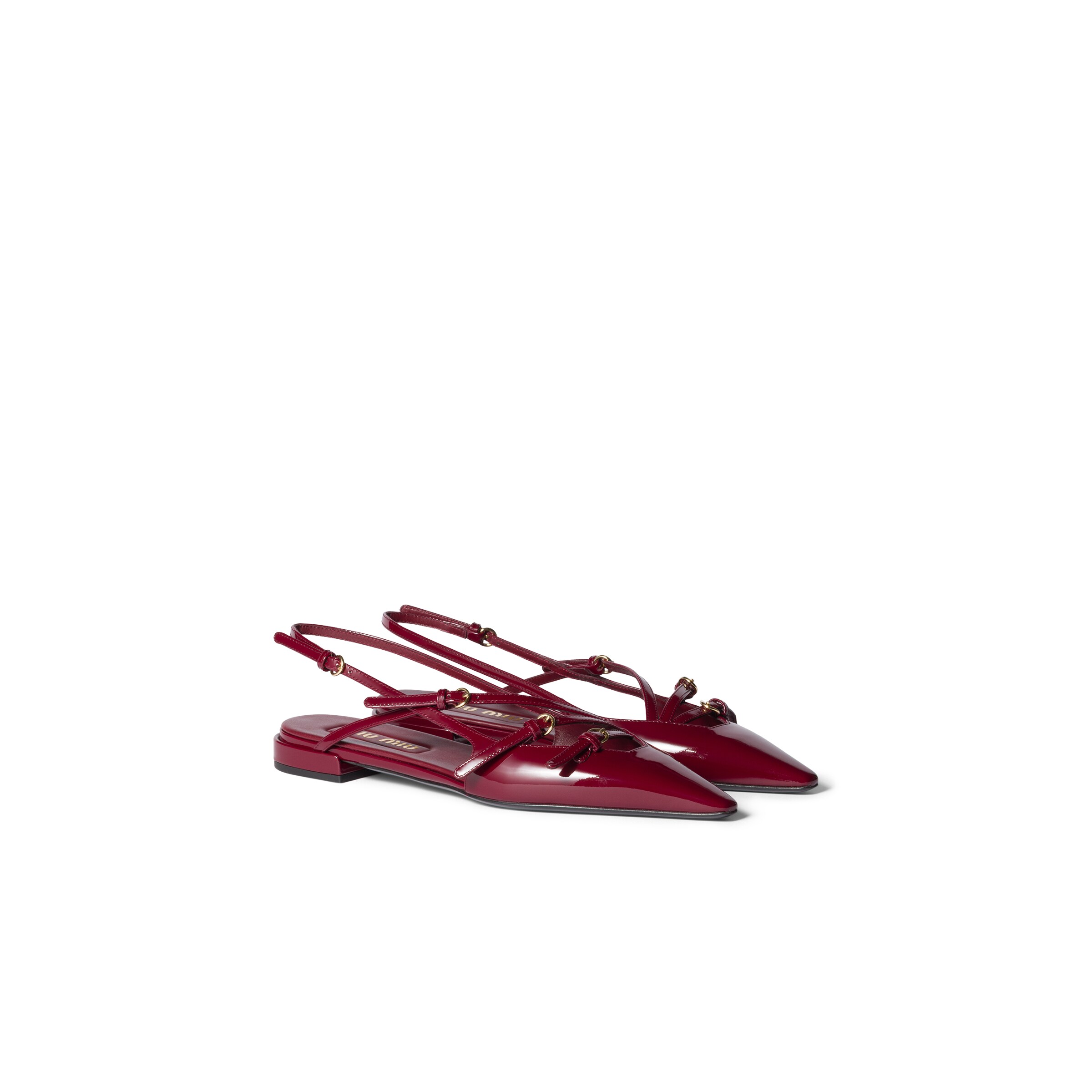 Miu Miu Ballerines Slingback En Cuir Verni Avec Boucles, Femme, Carmin, Taille 39,5