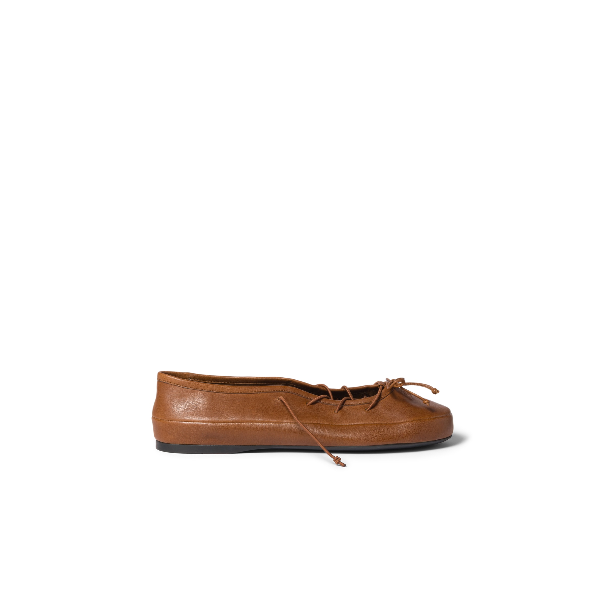 Miu Miu Leather Ballerina Shoes Flat Sole Round Toe In Brown