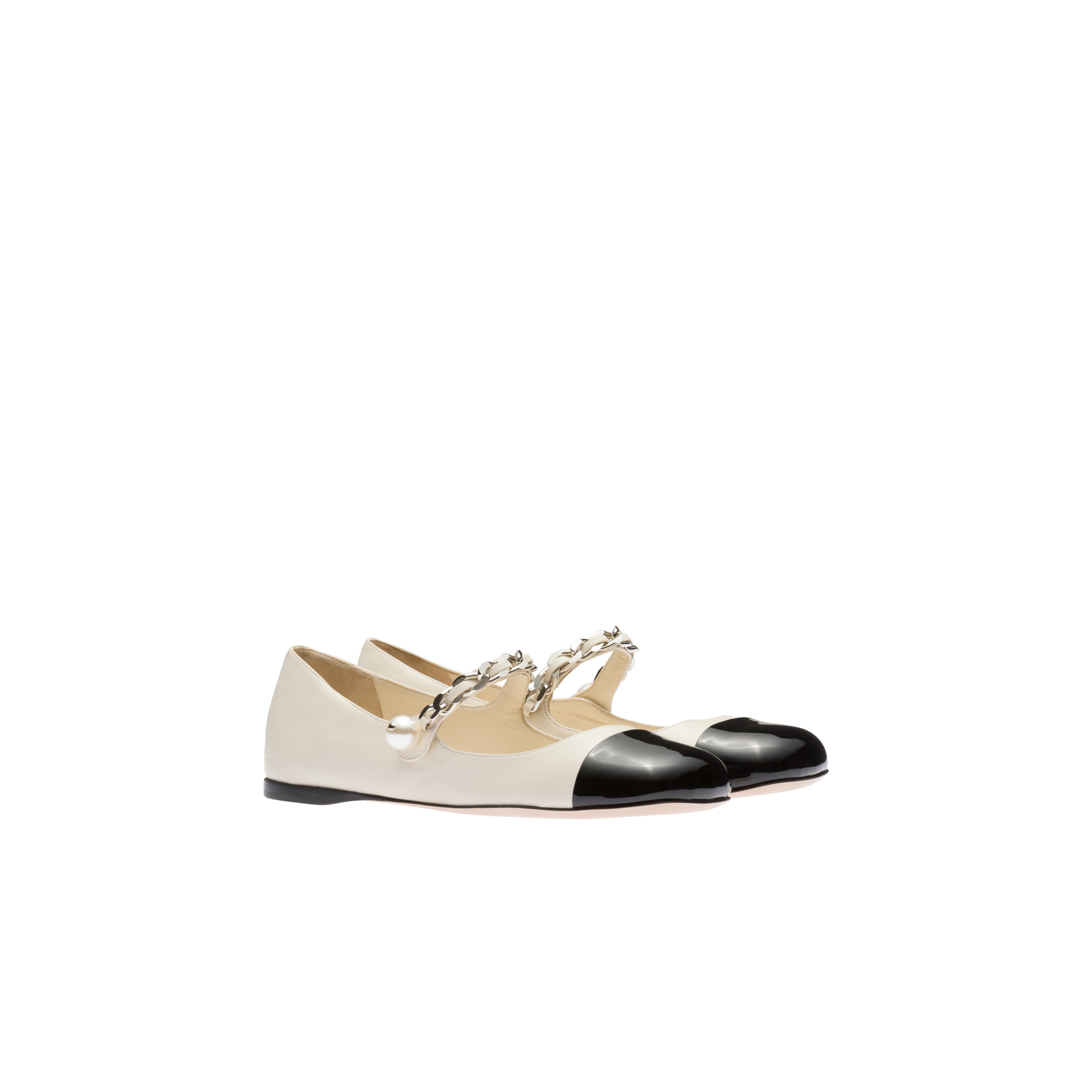 Leather Ballerinas Ivory black Miu Miu