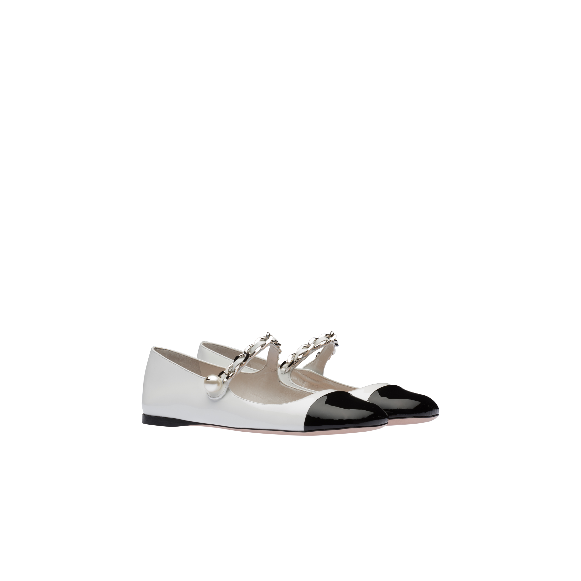 Miu Miu Patent Leather Ballerinas In White/black