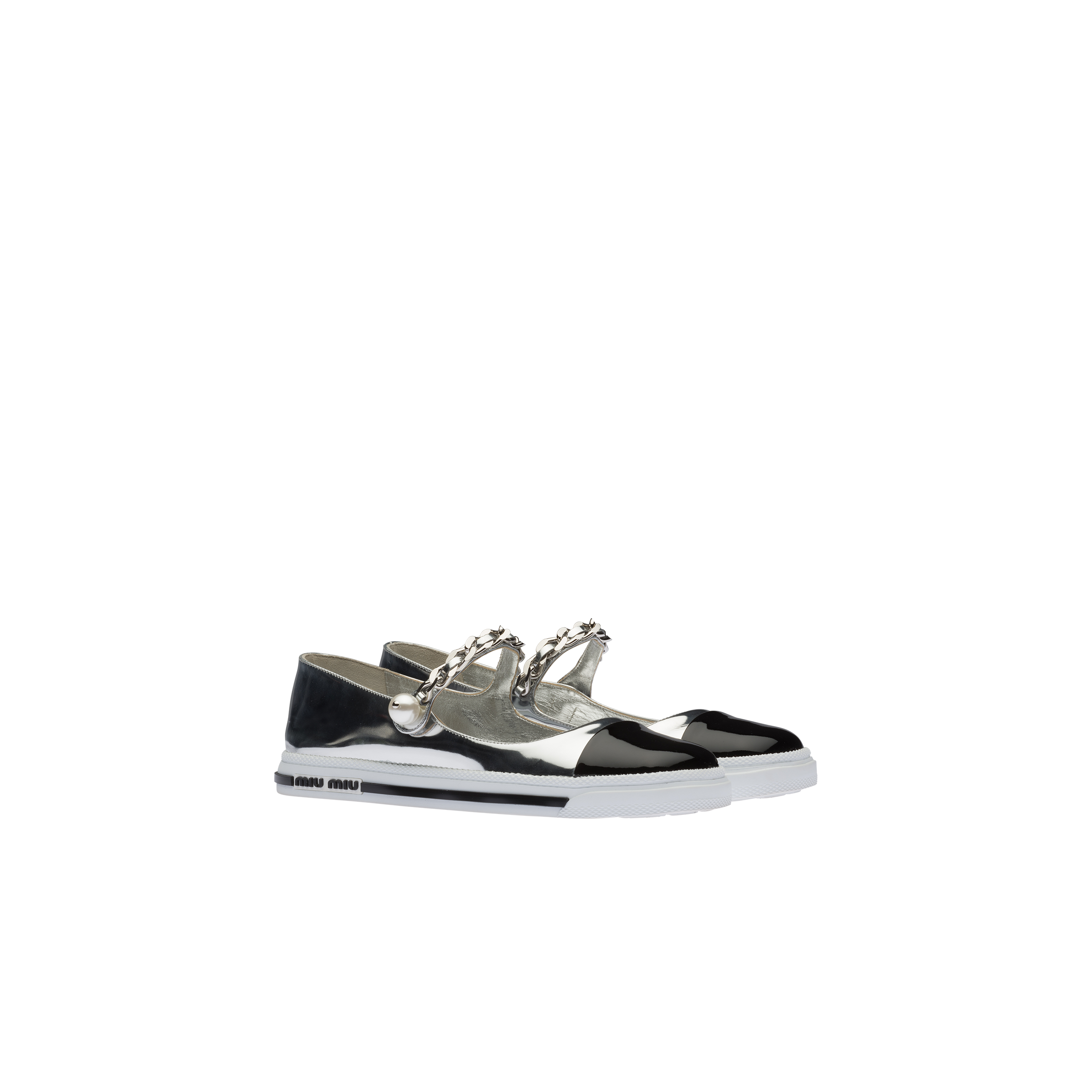 MIU MIU METALLIC TECHNICAL FABRIC BALLERINAS