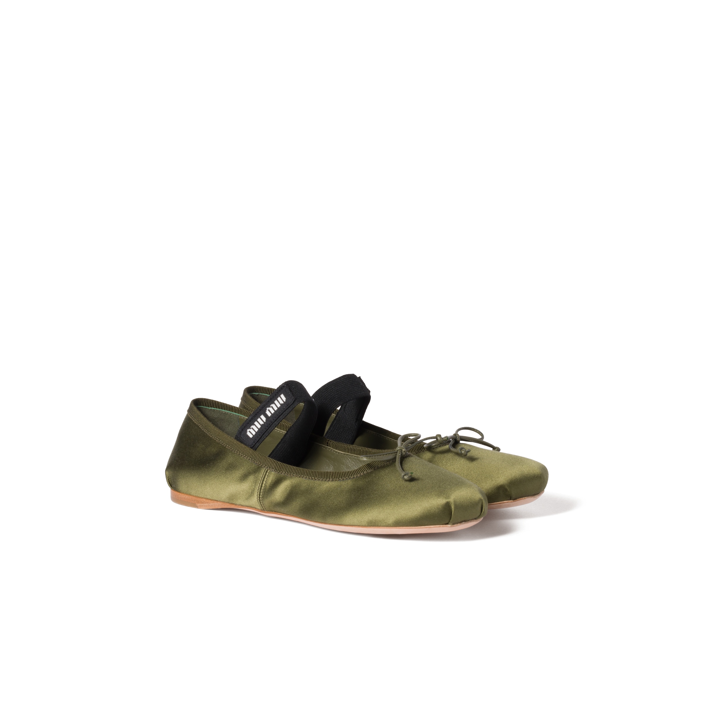 Miu Miu Ballerines En Satin, Femme, Vert Olive, Taille 35