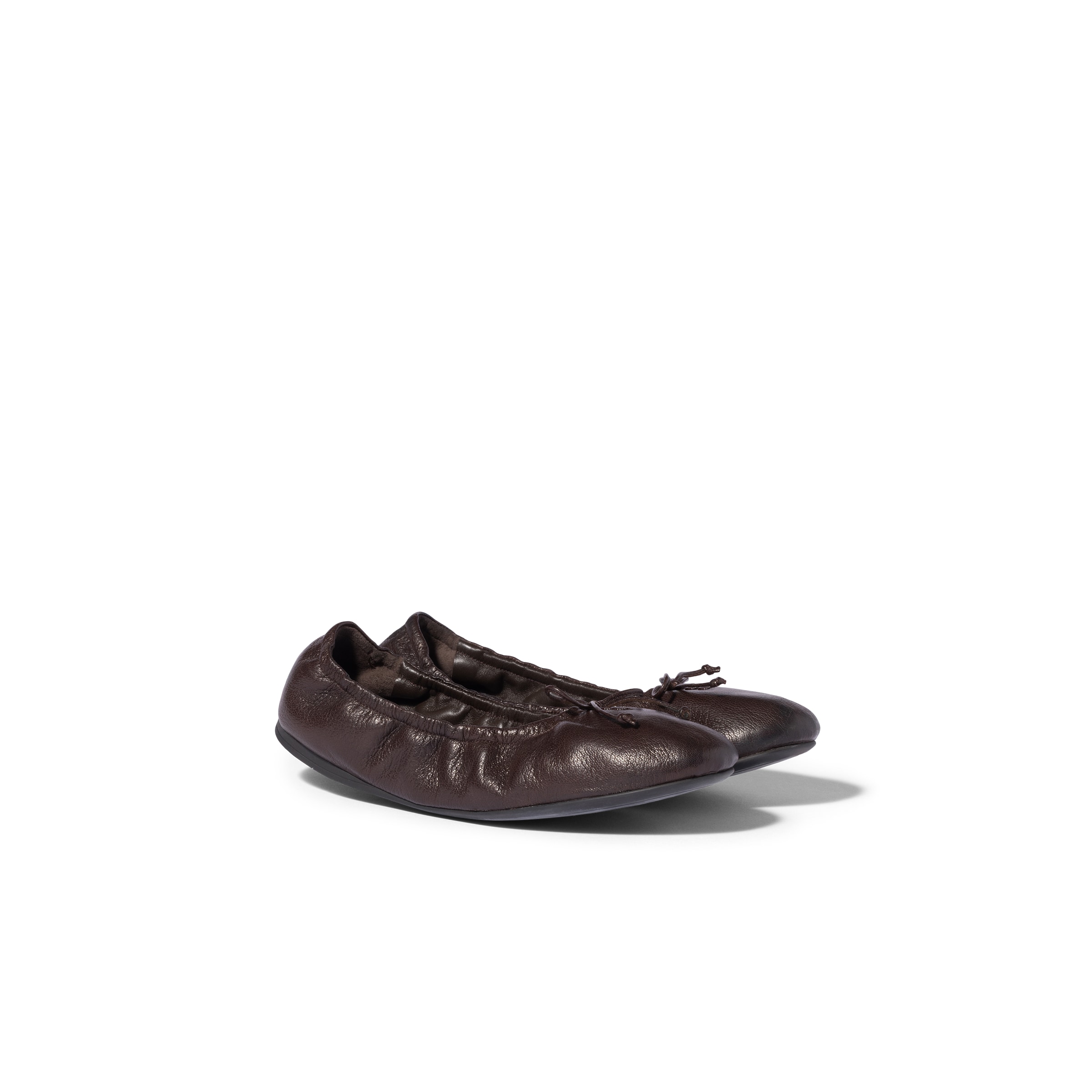 Miu Miu Foldable Leather Ballerinas In Dark Brown