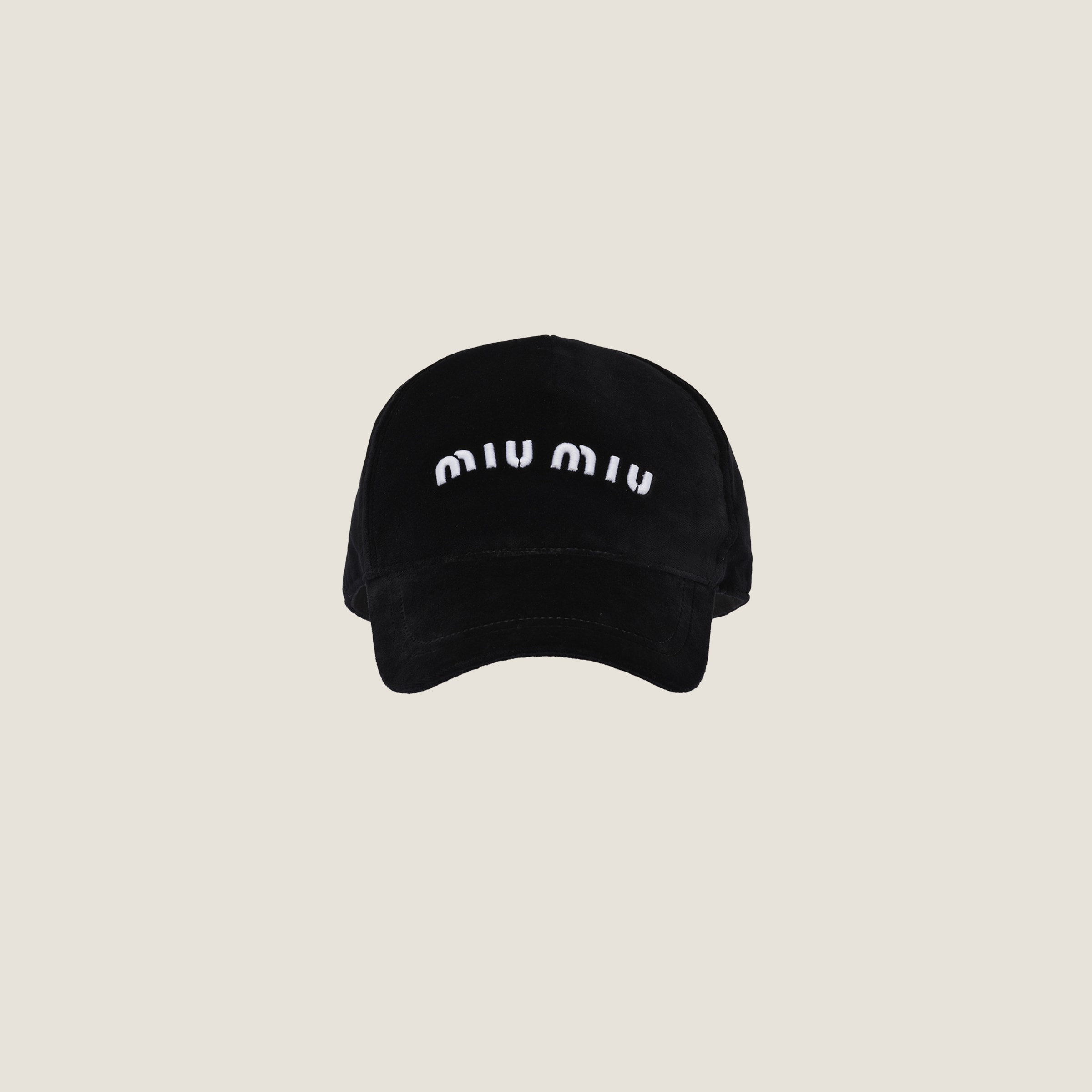Miu Miu Velvet Baseball Cap In Black/white