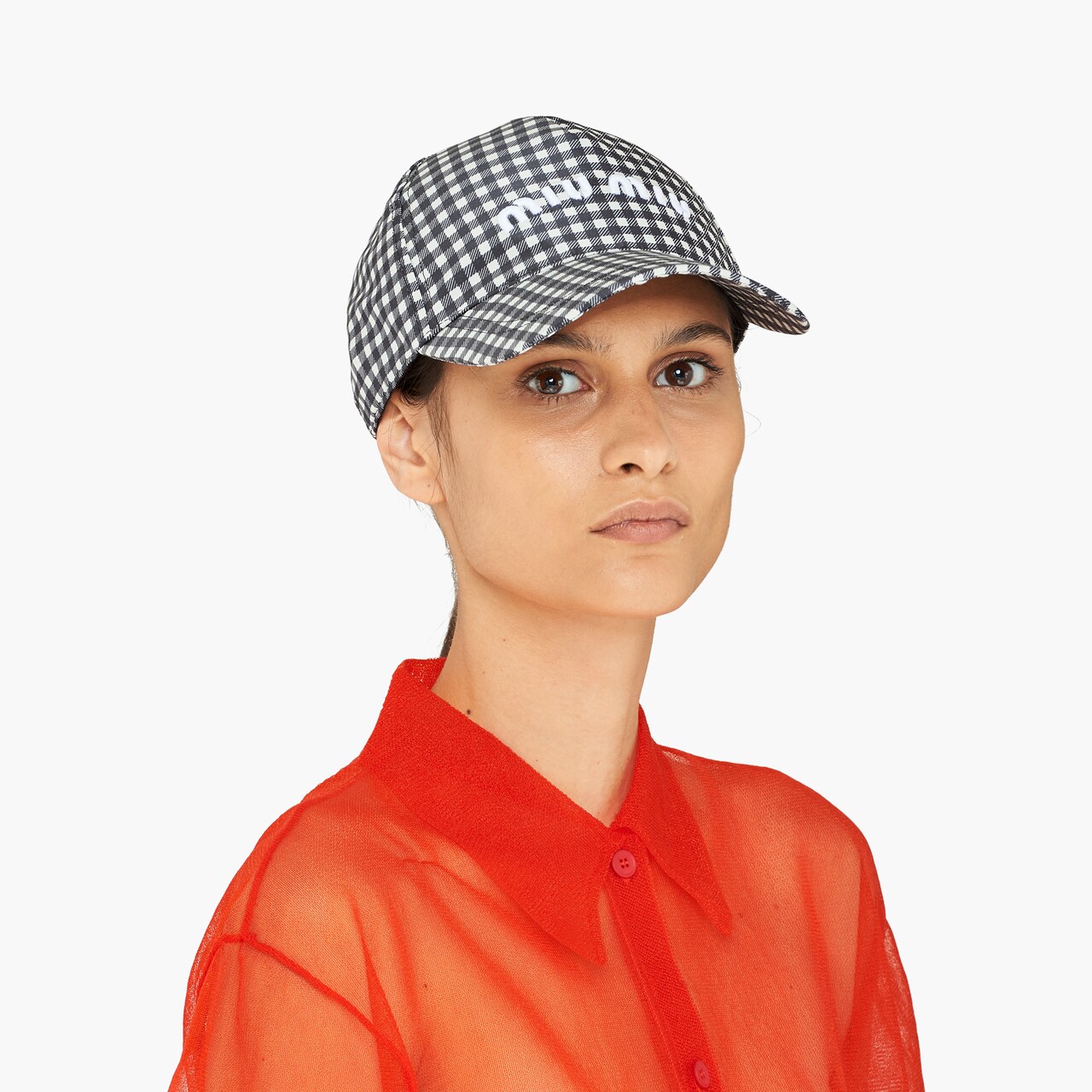 印花罗缎棒球帽 黑色/白色 | miu miu