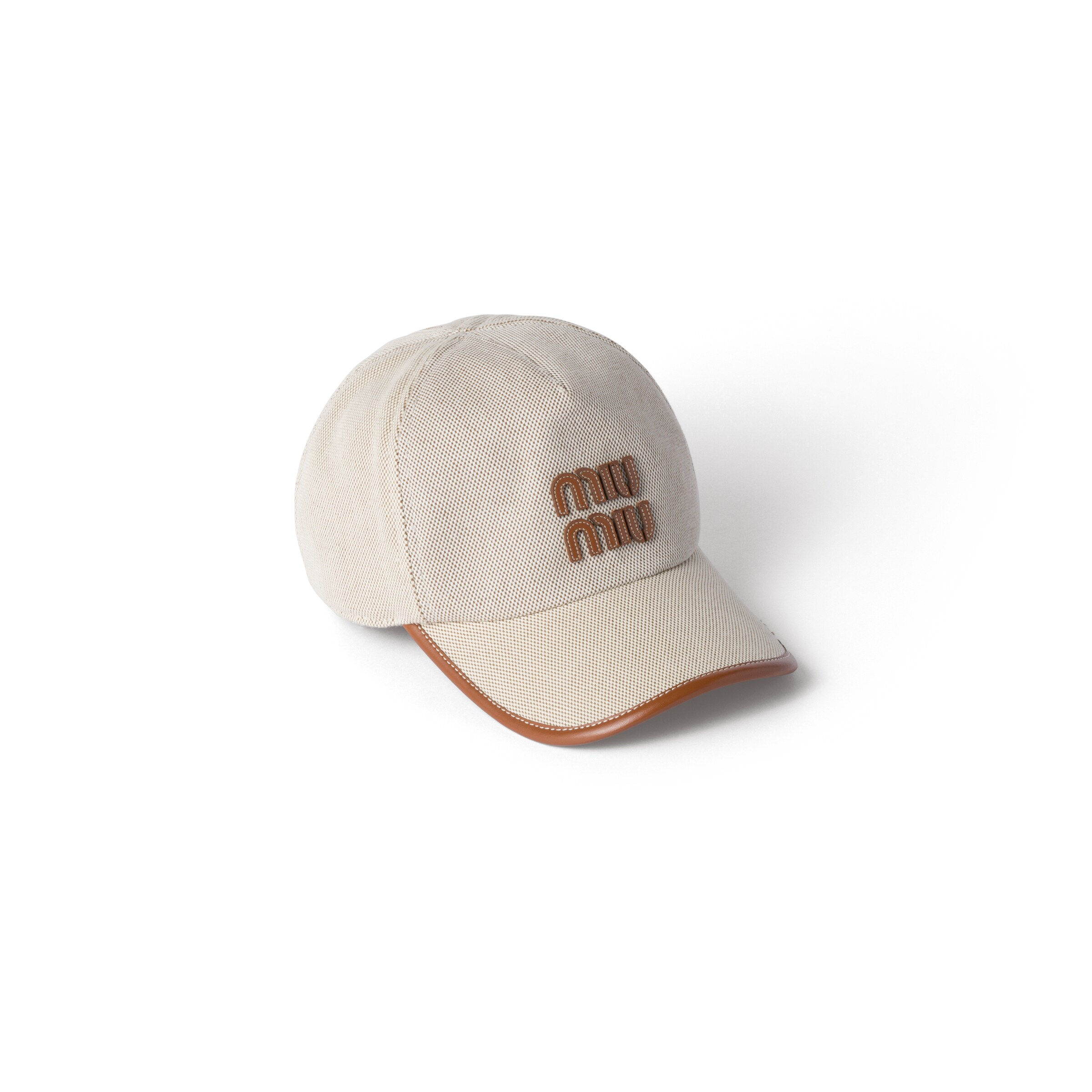 Miu Miu Casquette De Baseball En Toile Et Cuir, Femme, Beige / Brandy, Taille S