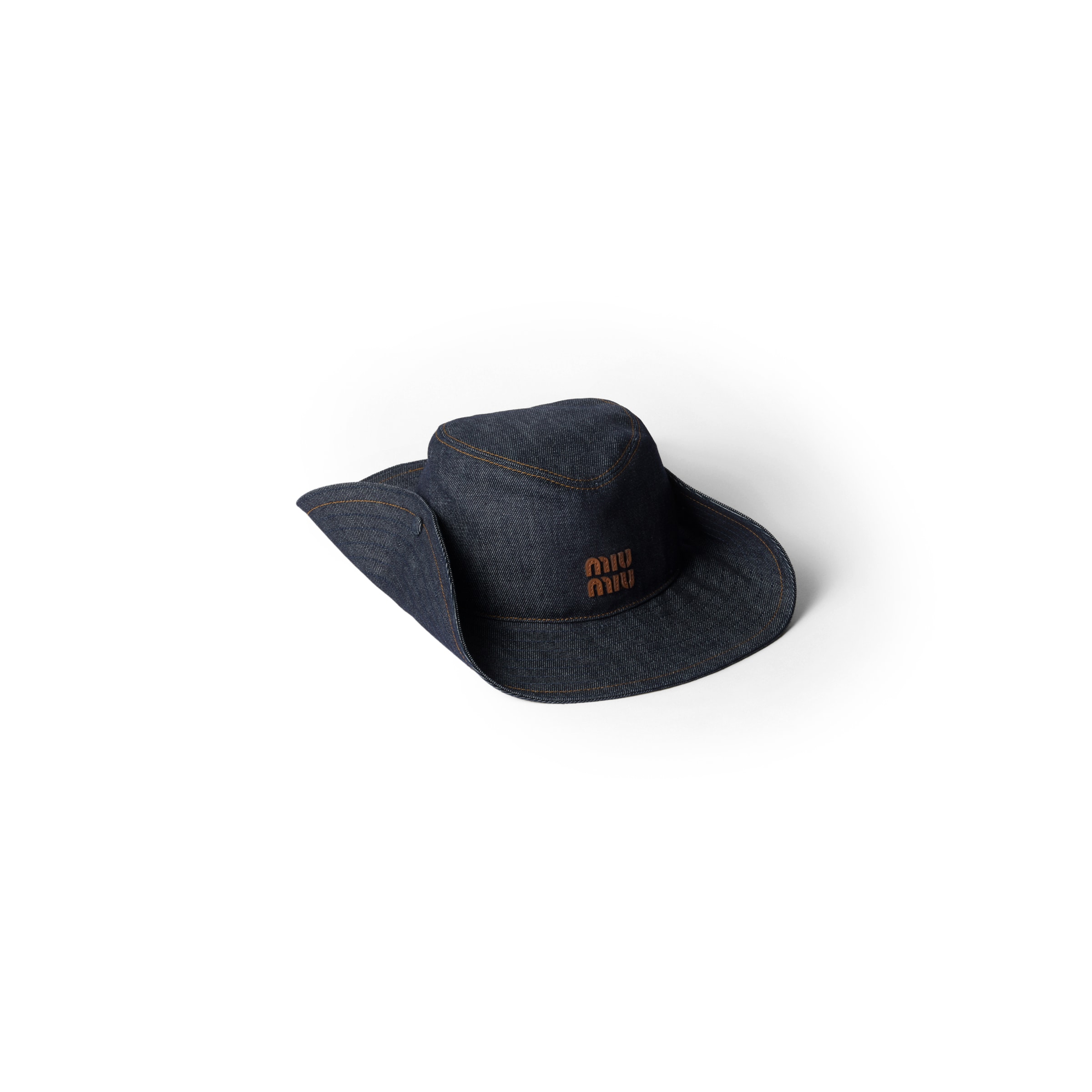 Miu Miu Denim Cowboy Hat In Blue/brandy