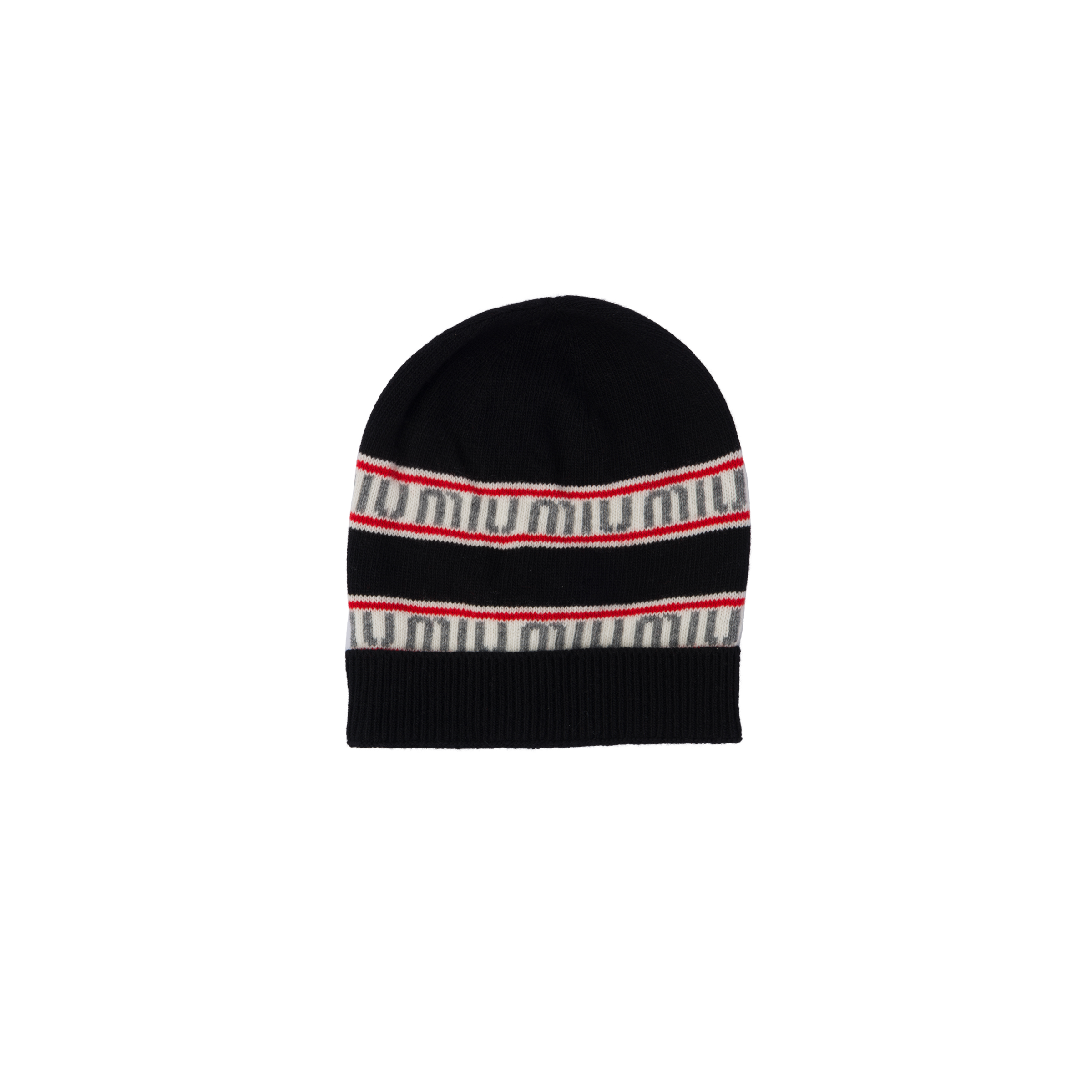 Miu Miu Black Knit Beanie with White Logo Miu Miu Knitted Beanie - Black Hats, Accessories - MIU232523  main image 3