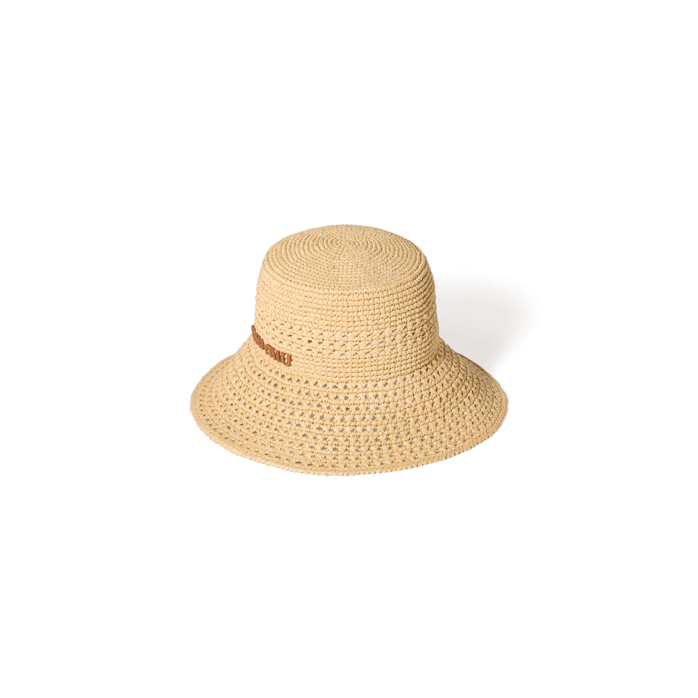 Miu Miu Woven Raffia Bucket Hat In Beige/cognac