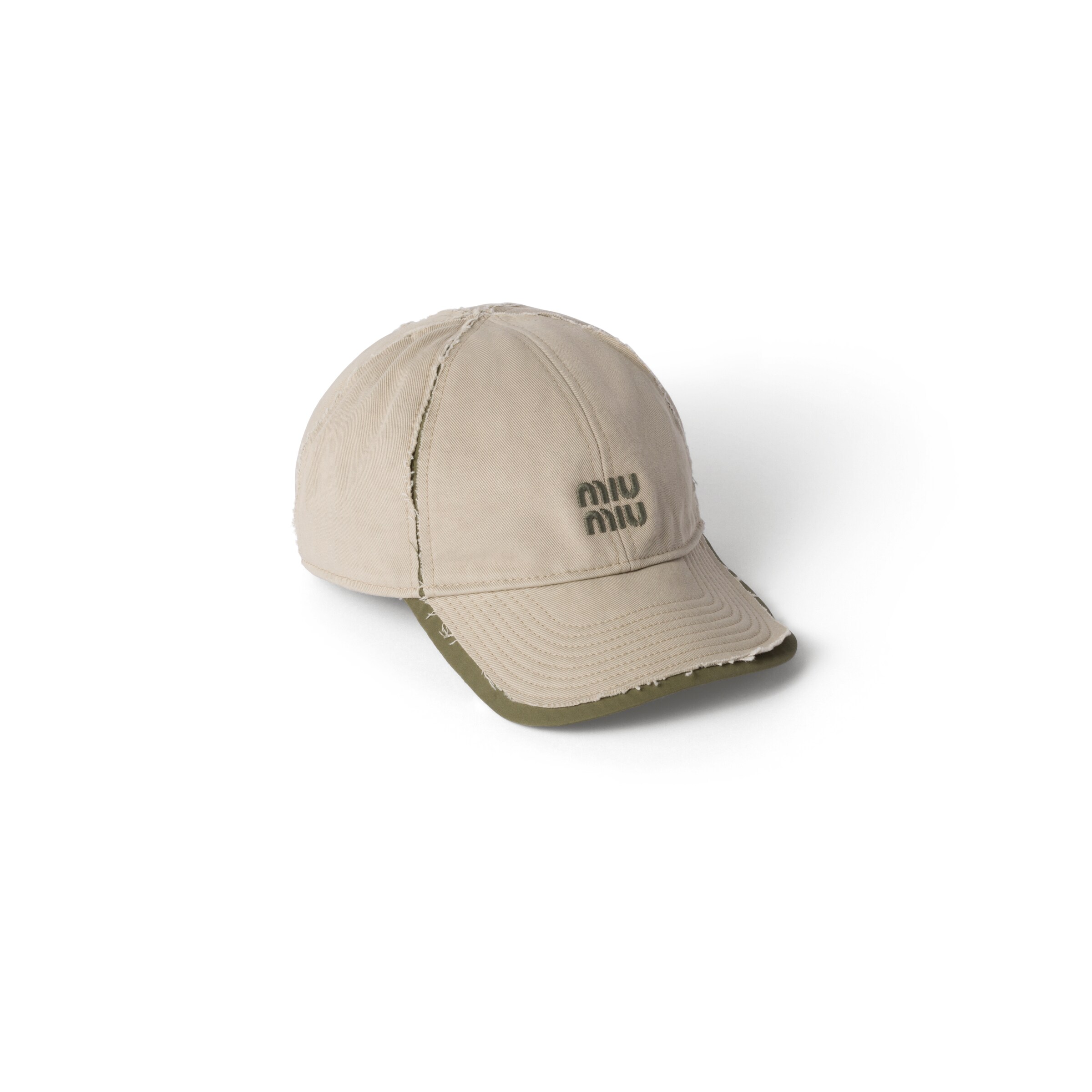 Miu Miu Casquette De Baseball En Drill Et Popeline, Femme, Beige/vert Forêt, Taille M