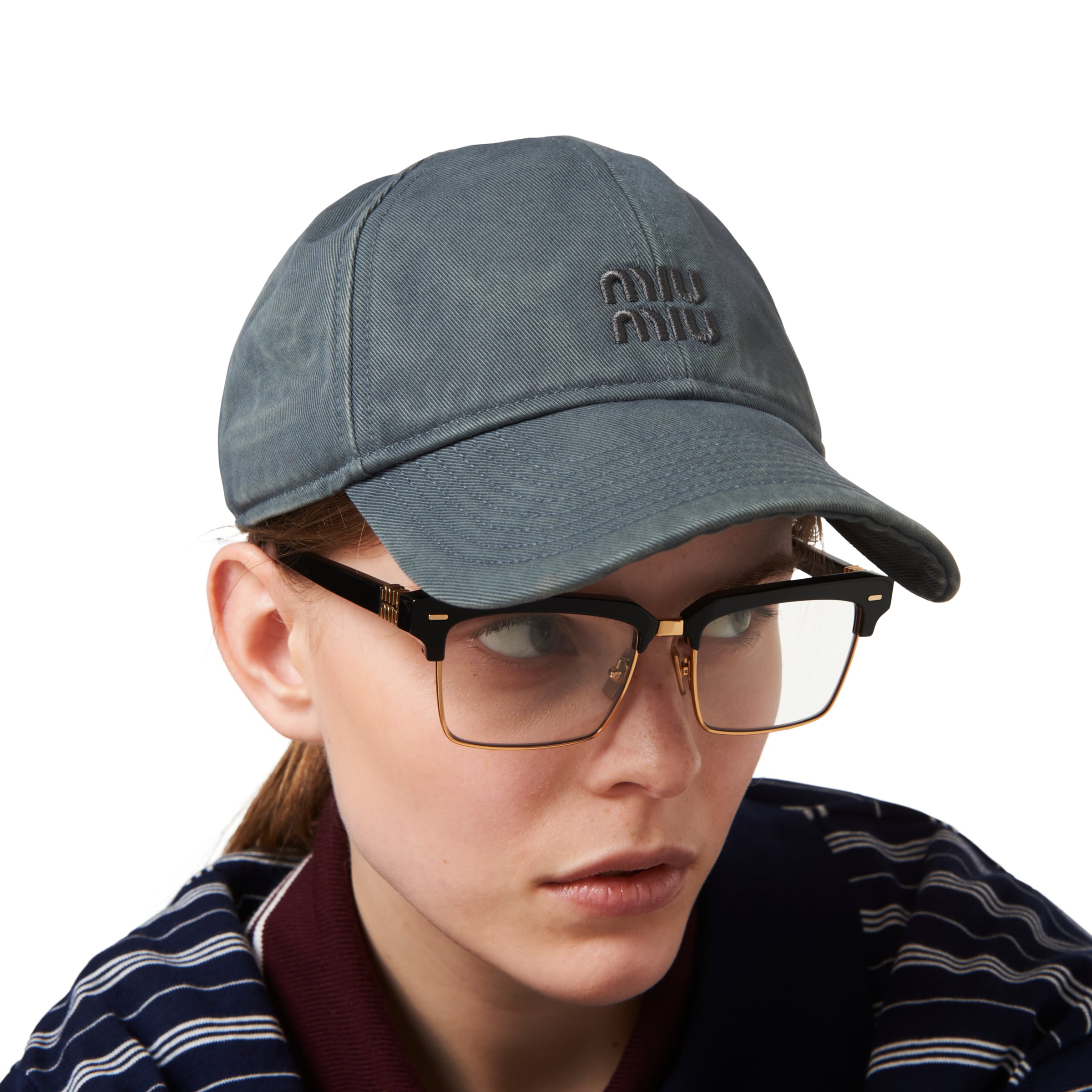 Miu Miu Drill Baseball Cap In Grey