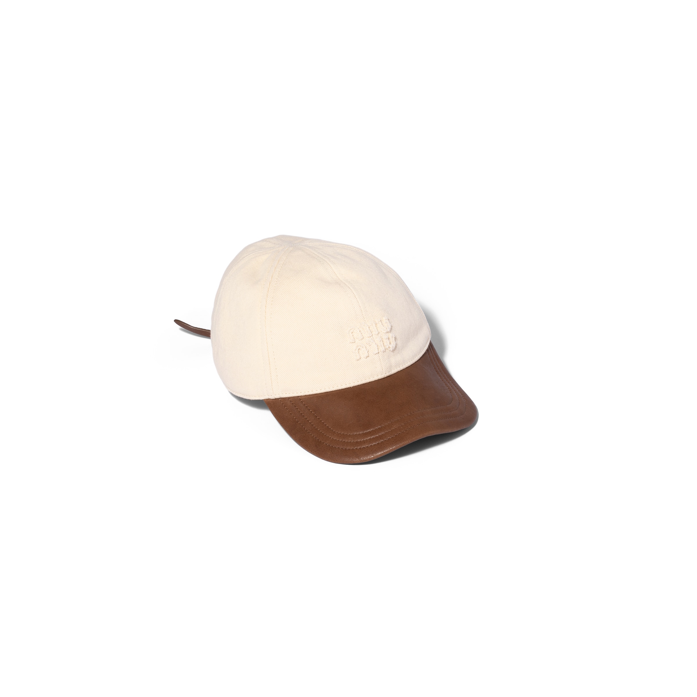 Miu Miu Drill And Nappa Leather Baseball Cap In Hematite/oak