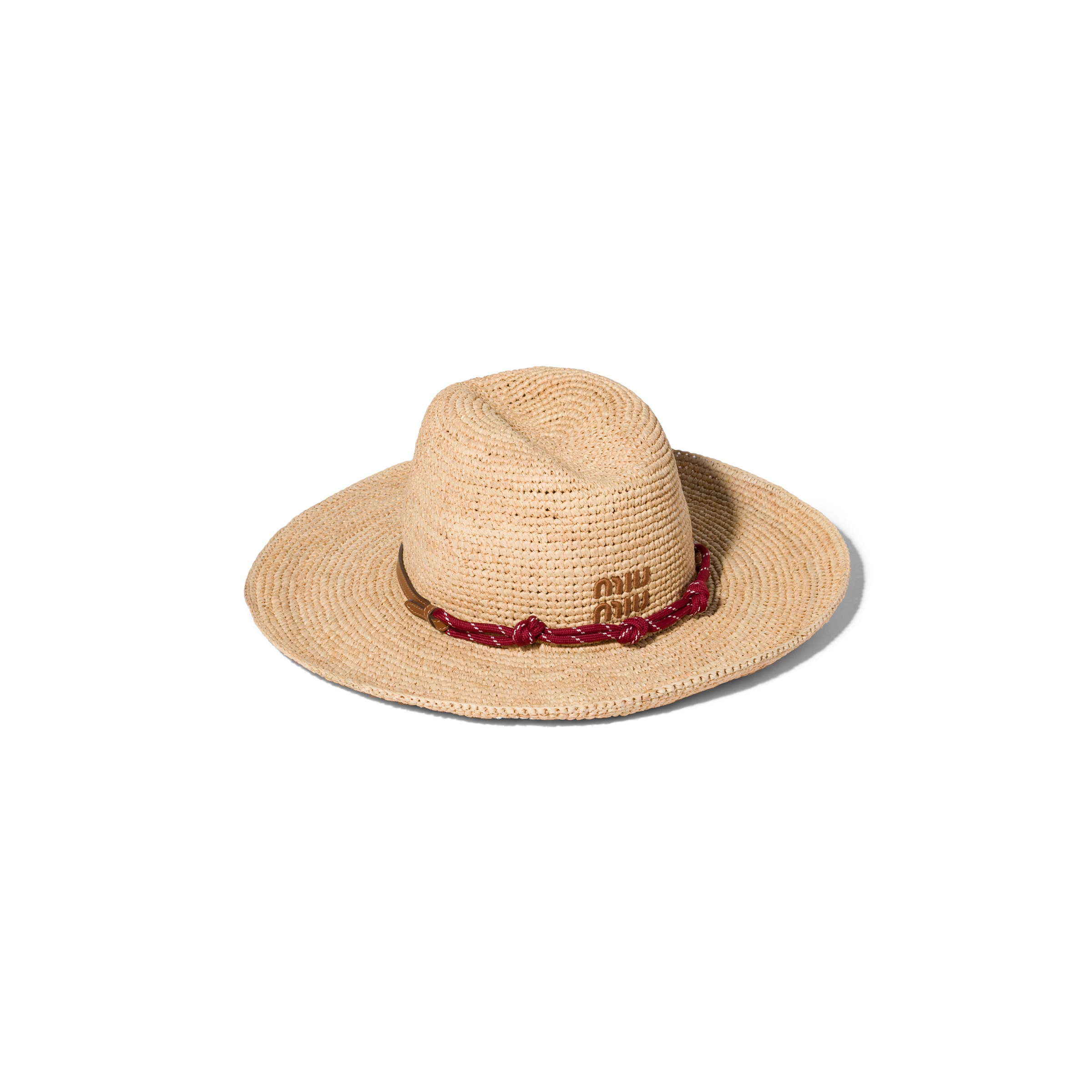 Miu Miu Sombrero De Rafia Y Piel, Mujer, Beige/borgoña, Talla M