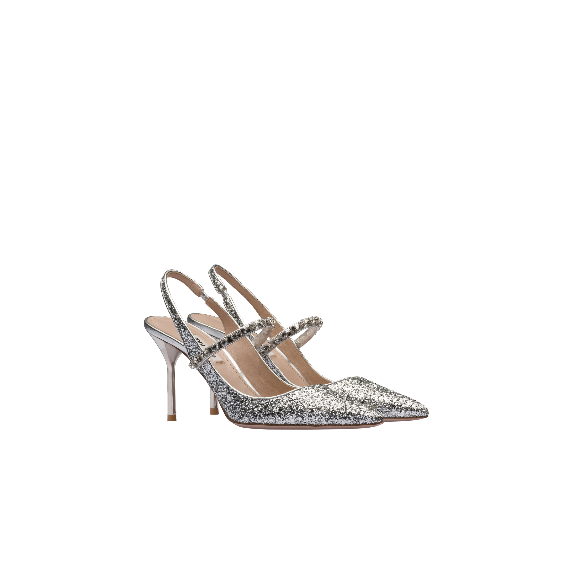 Fugtighed følgeslutning ulækkert Silver Glitter Slingback Pumps | Miu Miu