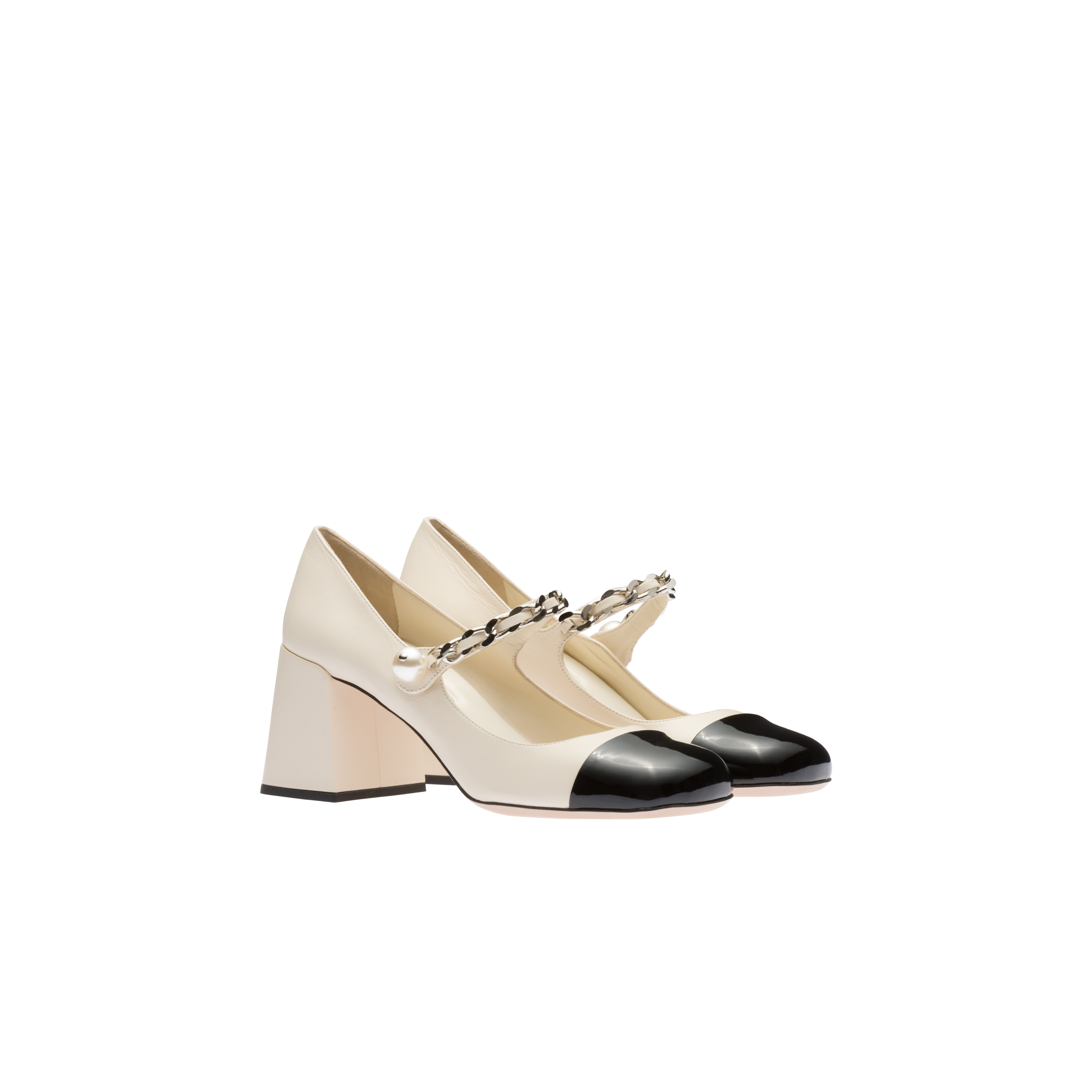 Miu Miu Elegant Sand Leather Pumps With 6.5 Cm Heel In Ivory/black