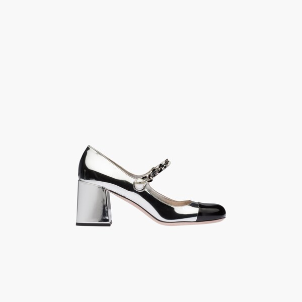 Metallic Technical Fabric Pumps Silver Black Miu Miu