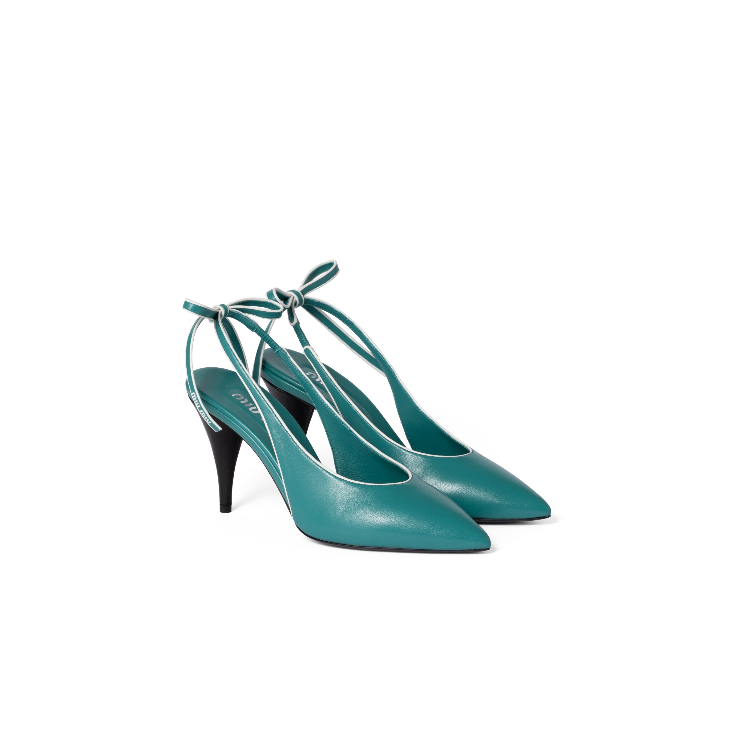 Miu Miu Escarpins À Bride Arrière En Cuir Nappa, Femme, Bleu Canard/blanc, Taille 39