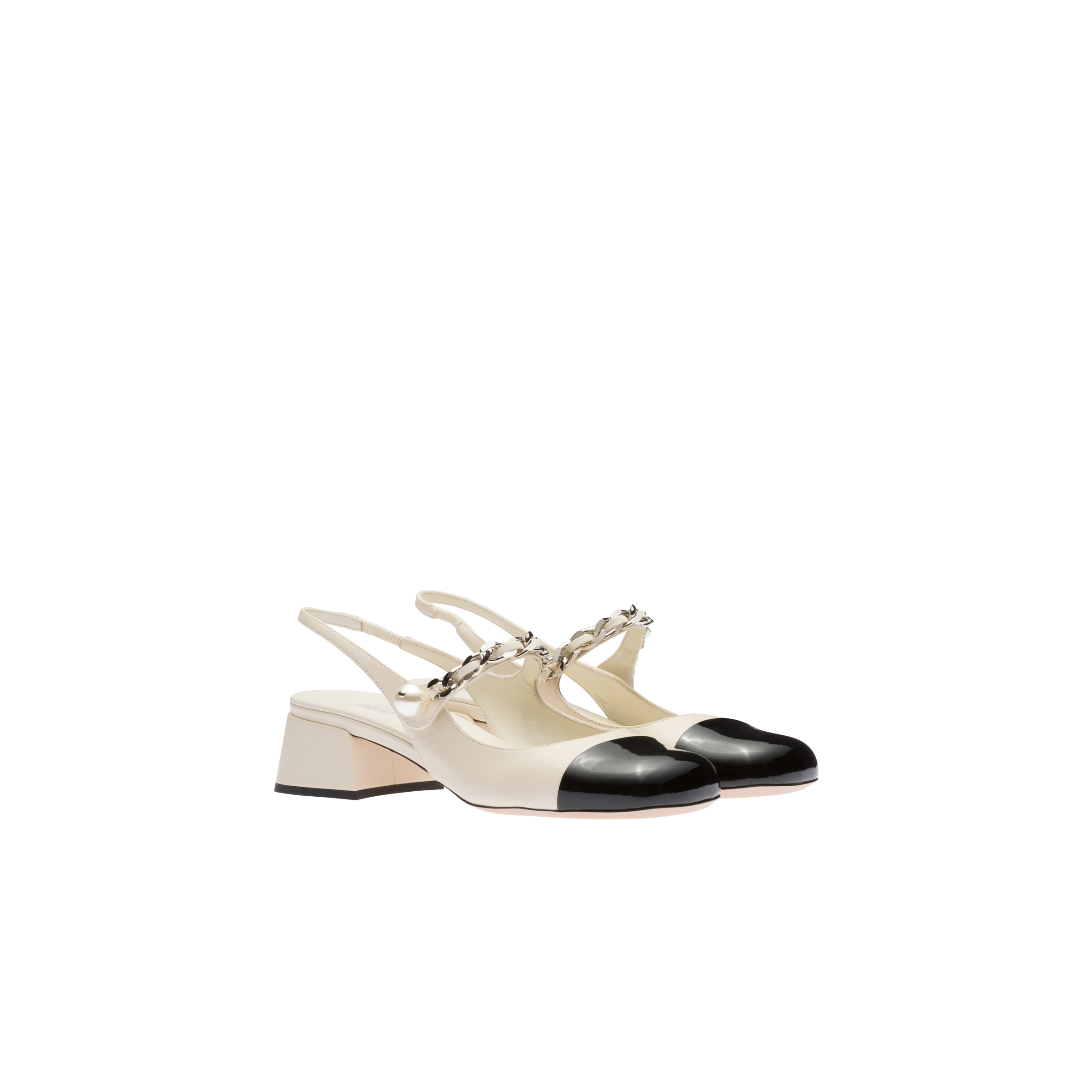 Shop Miu Miu Leather Slingback Pumps In Ivory/black