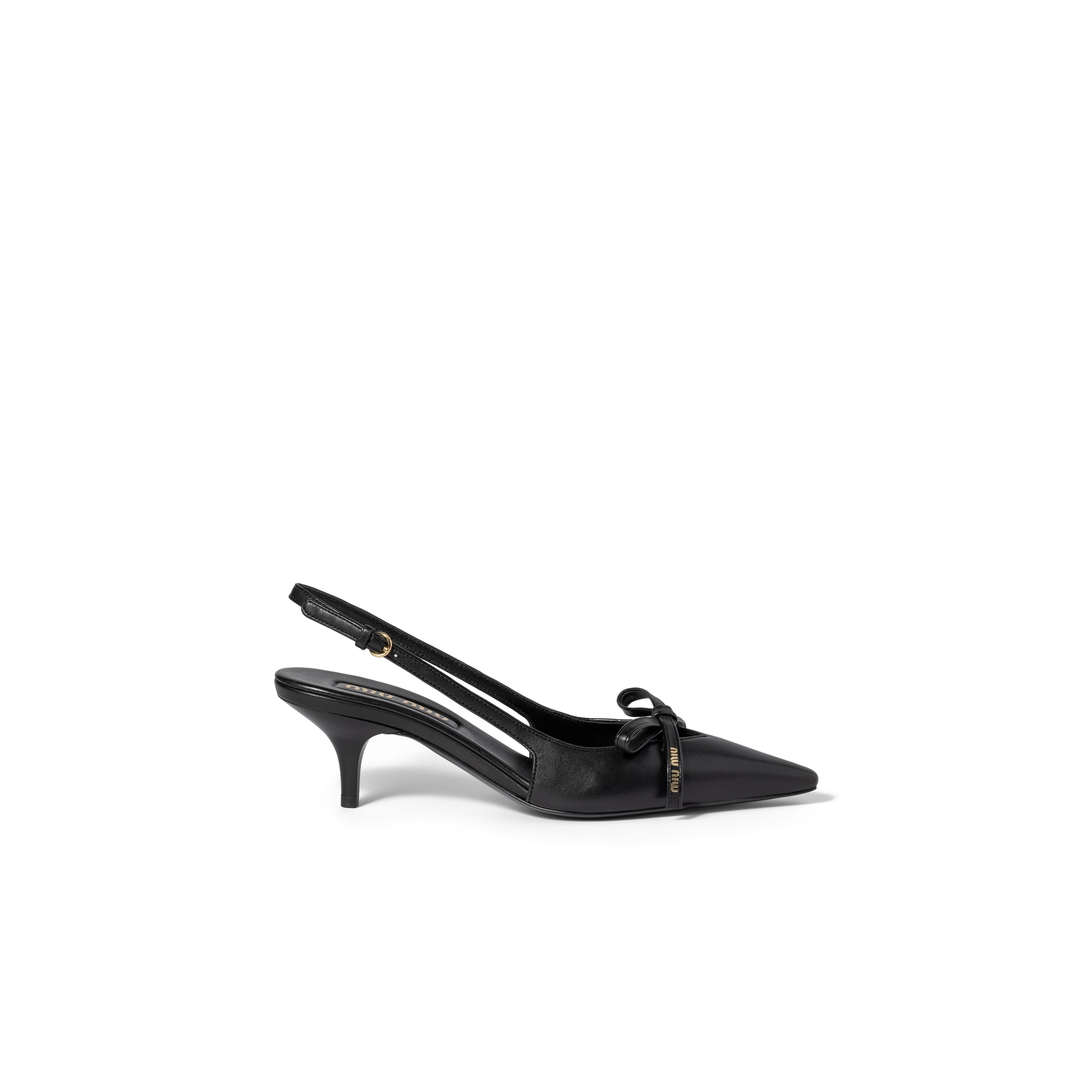 Miu Miu Chic Leather Kitten Heel Pumps With Buckle In Black