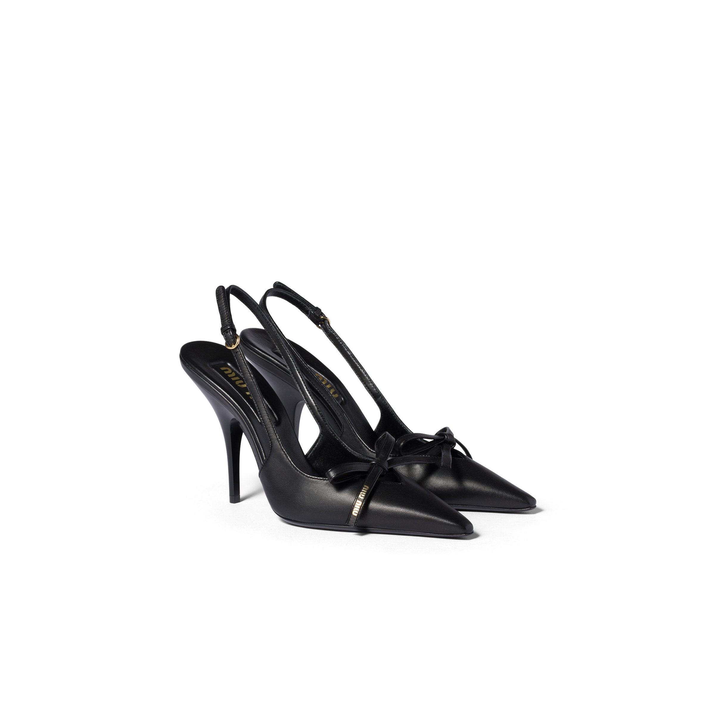 Miu Miu Chic Leather Kitten Heel Pumps With Buckle In Black