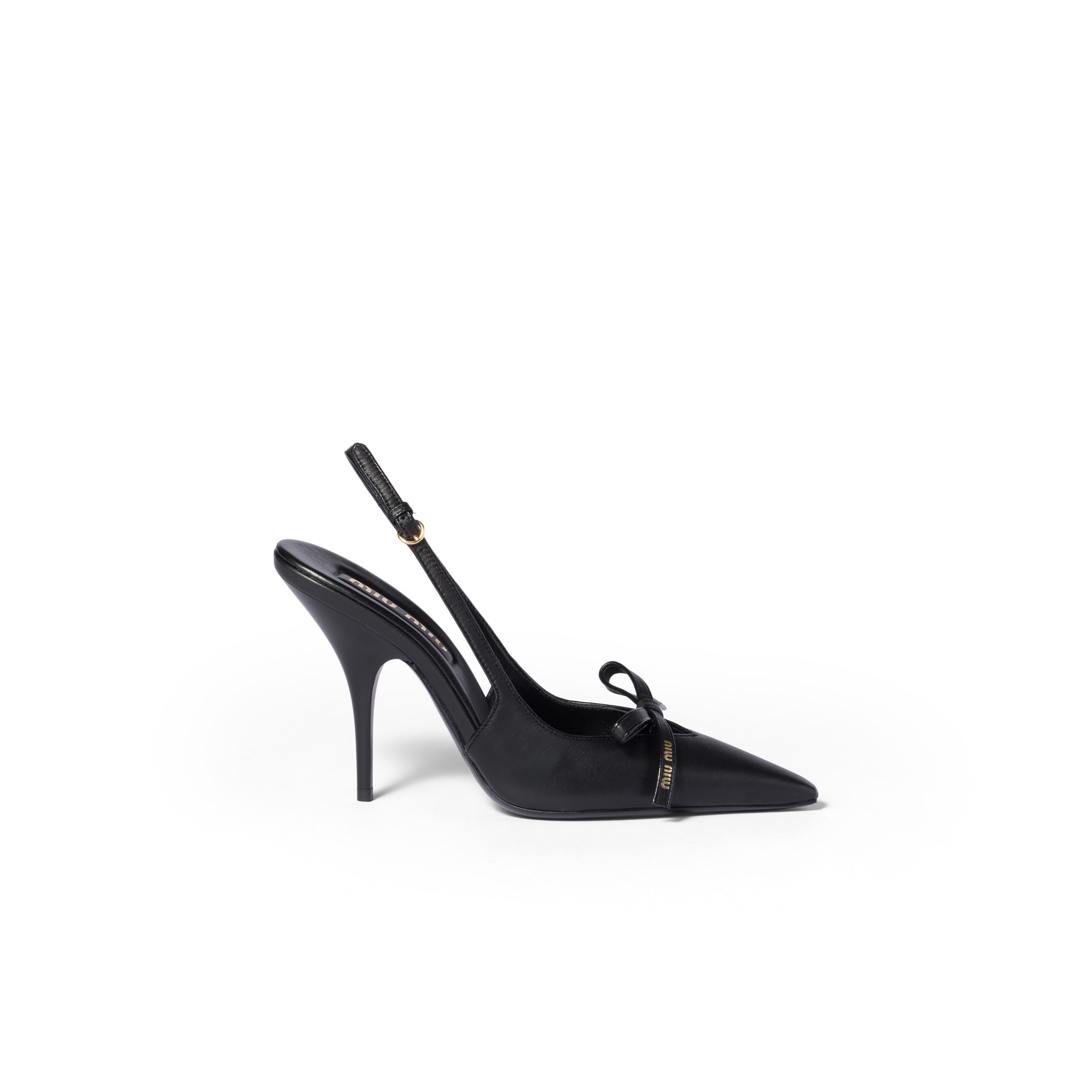 Miu Miu Chic Leather Kitten Heel Pumps With Buckle In Black
