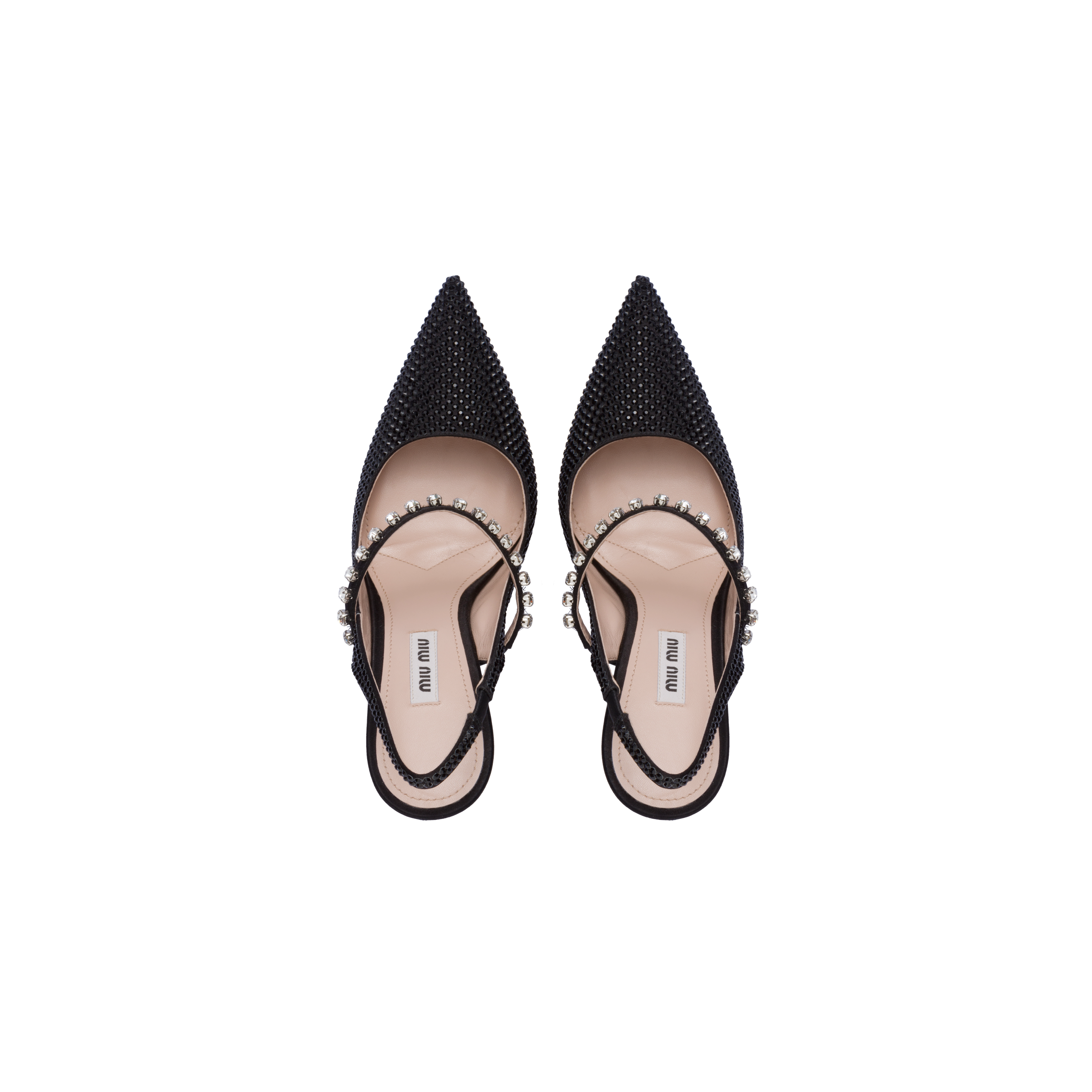 Black Satin Slingback Pumps With Crystals | Miu Miu Black Satin Slingback Pumps With Crystals | Miu Miu