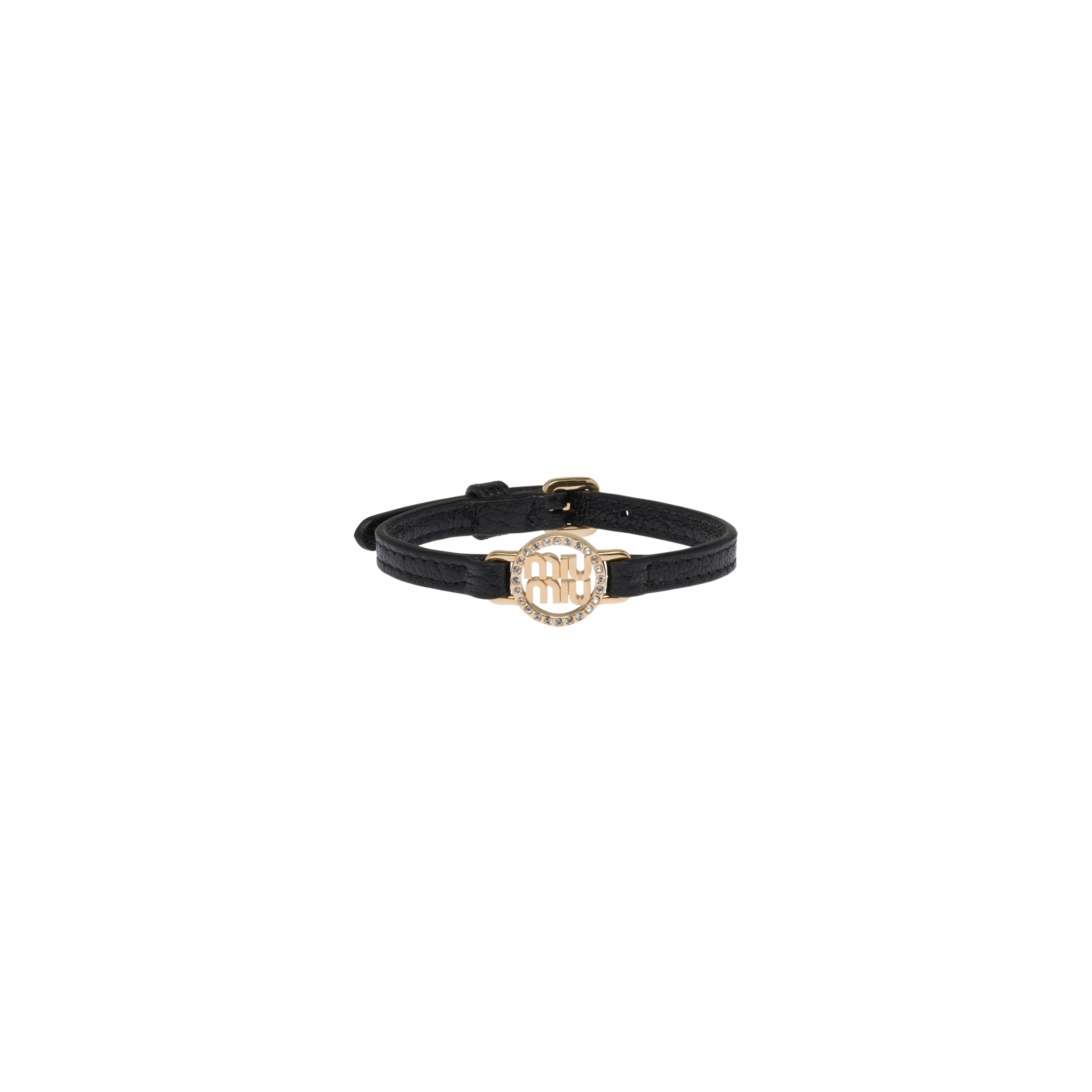 Madras Leather Bracelet Black Miu Miu