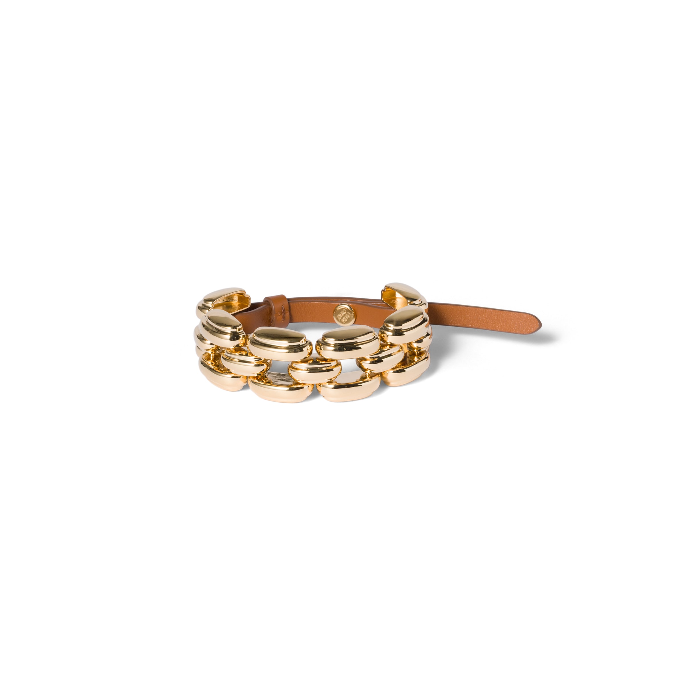 Miu Miu Metal And Leather Bracelet, Woman, Gold/cognac, Size L